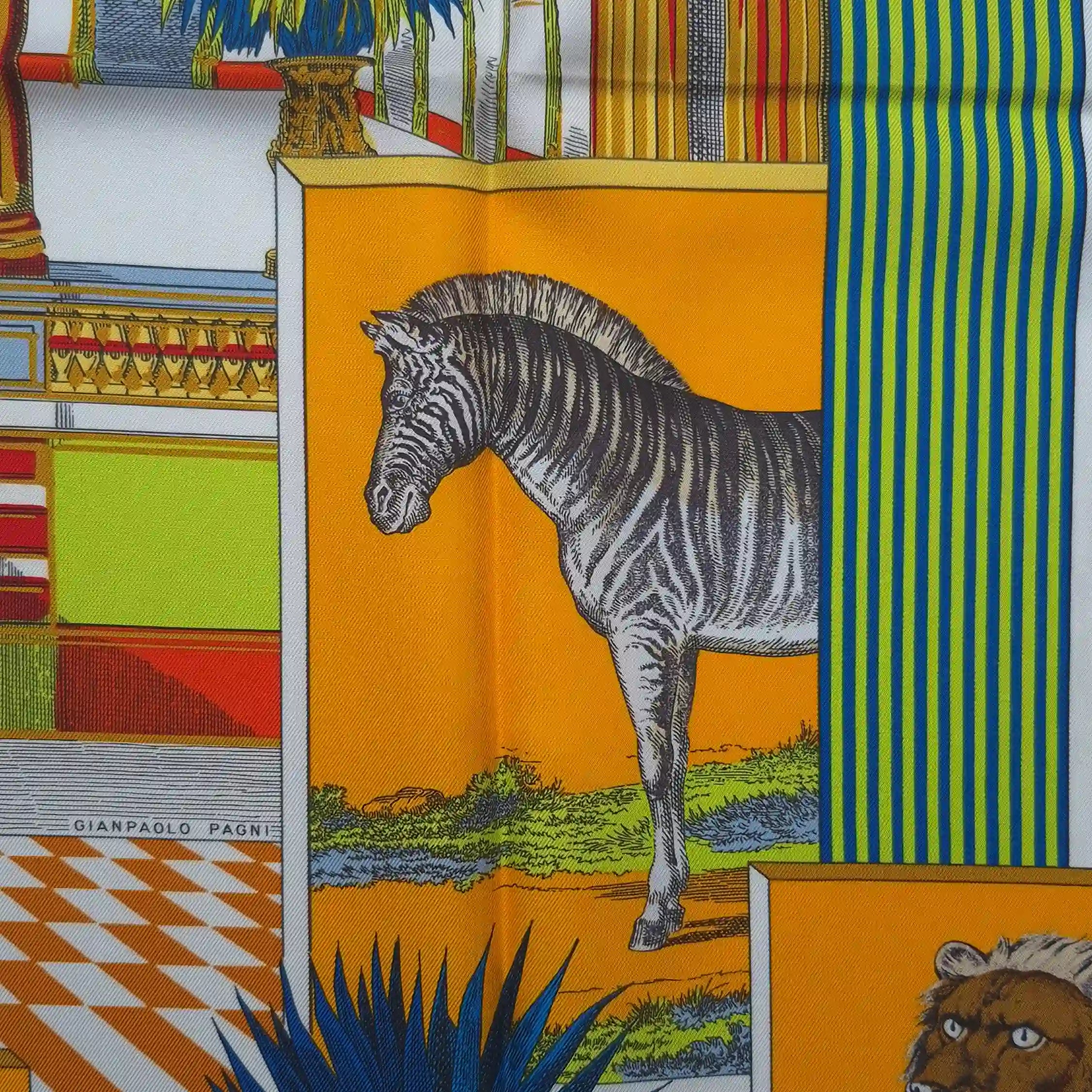 hermes grand theatre nouveau silk scarf detail close-up