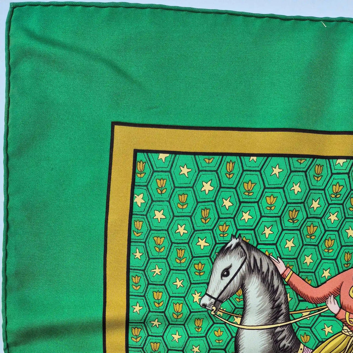 hermes ispahan maurice tranchant silk scarf green multicolor persian cavaliers 1966