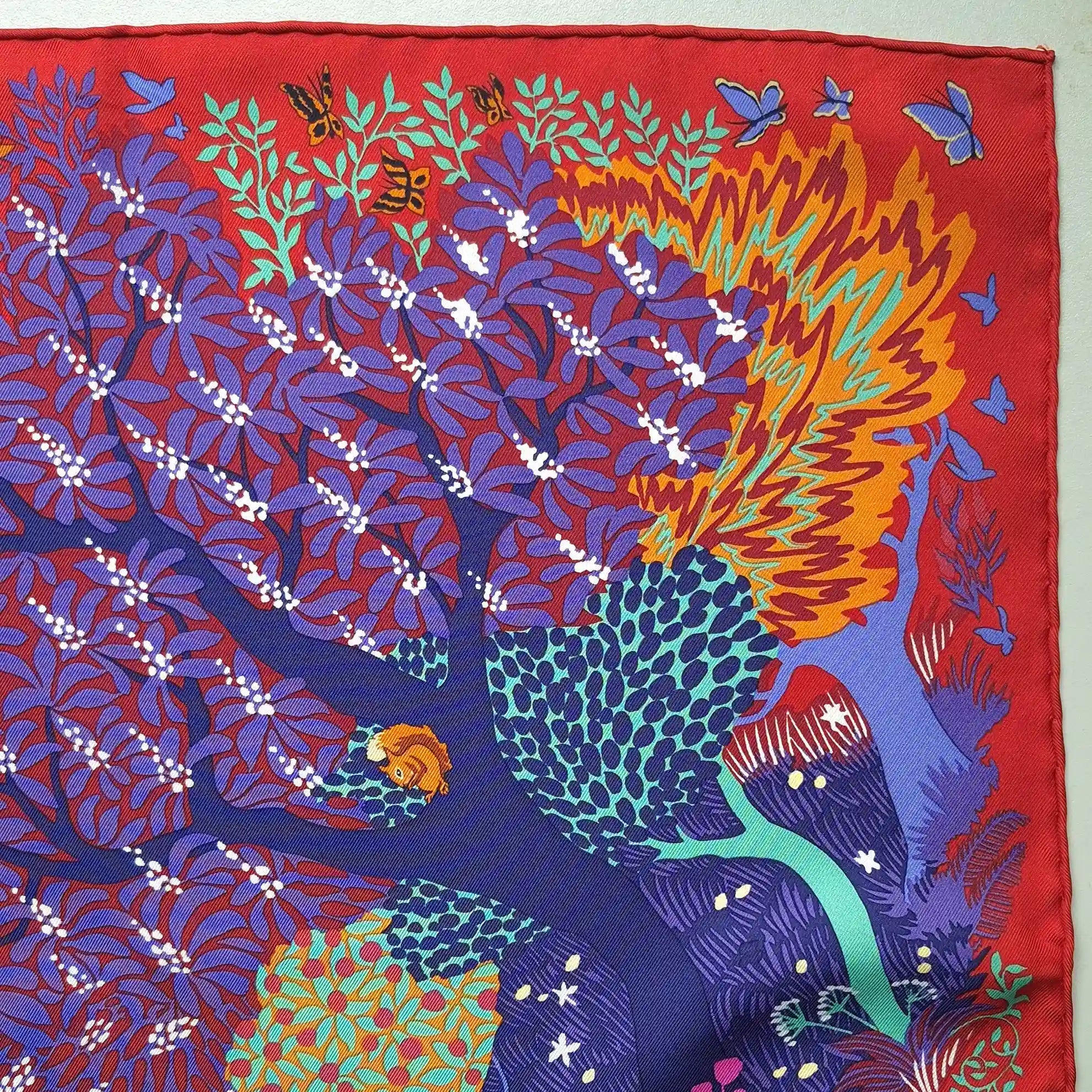 hermes jardin anglais alice shirley silk scarf red coral floral detail