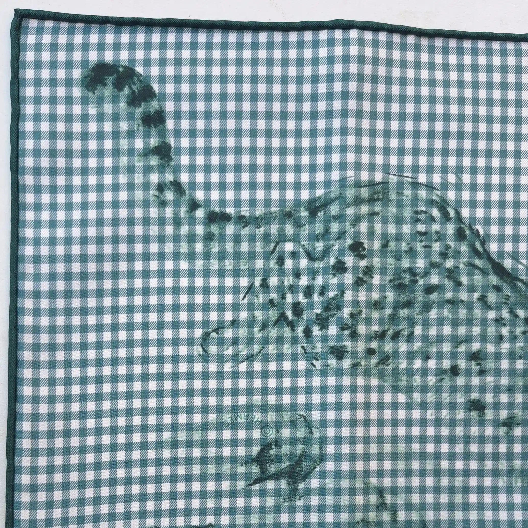 hermes dans l atelier de robert dallet silk scarf green white sketches big cats detail
