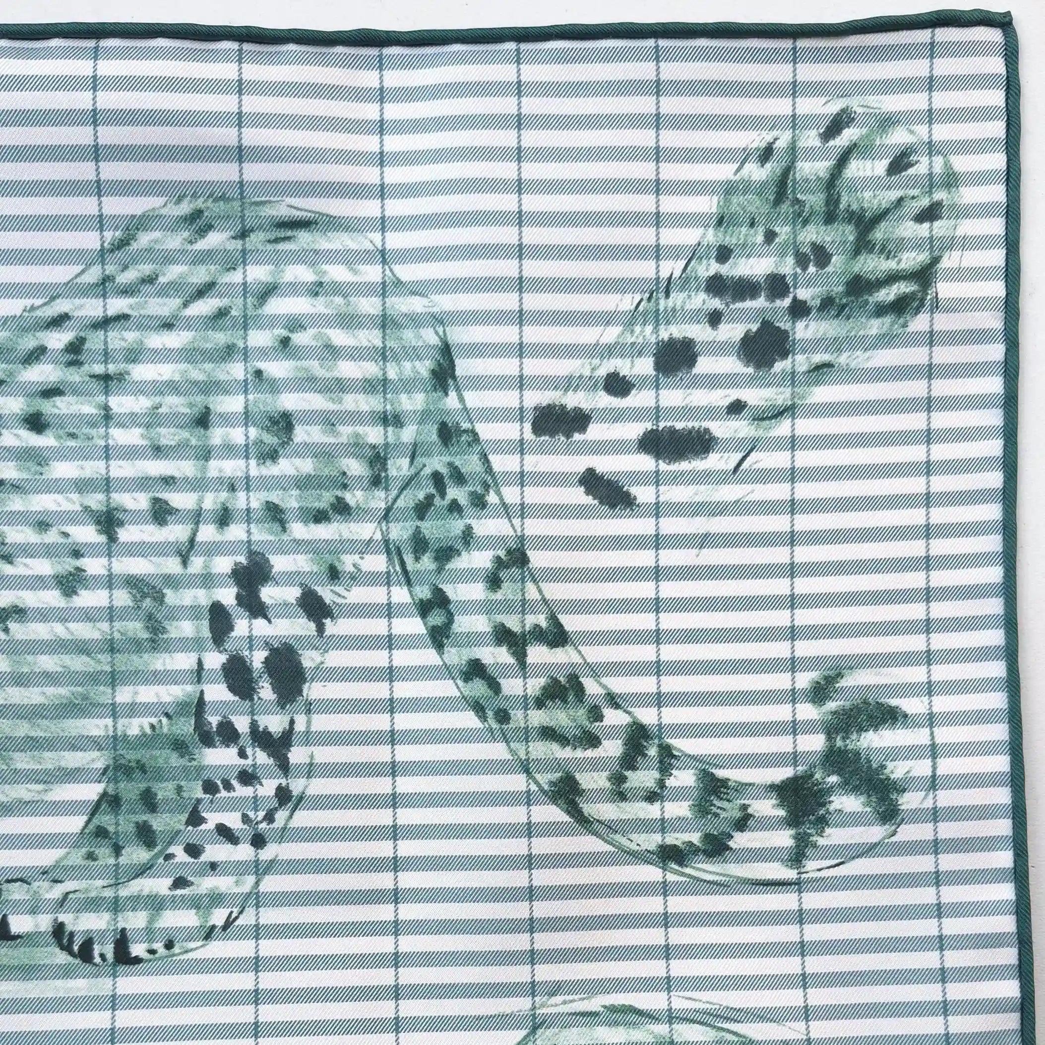 hermes dans l atelier de robert dallet silk scarf green white sketches big cats detail
