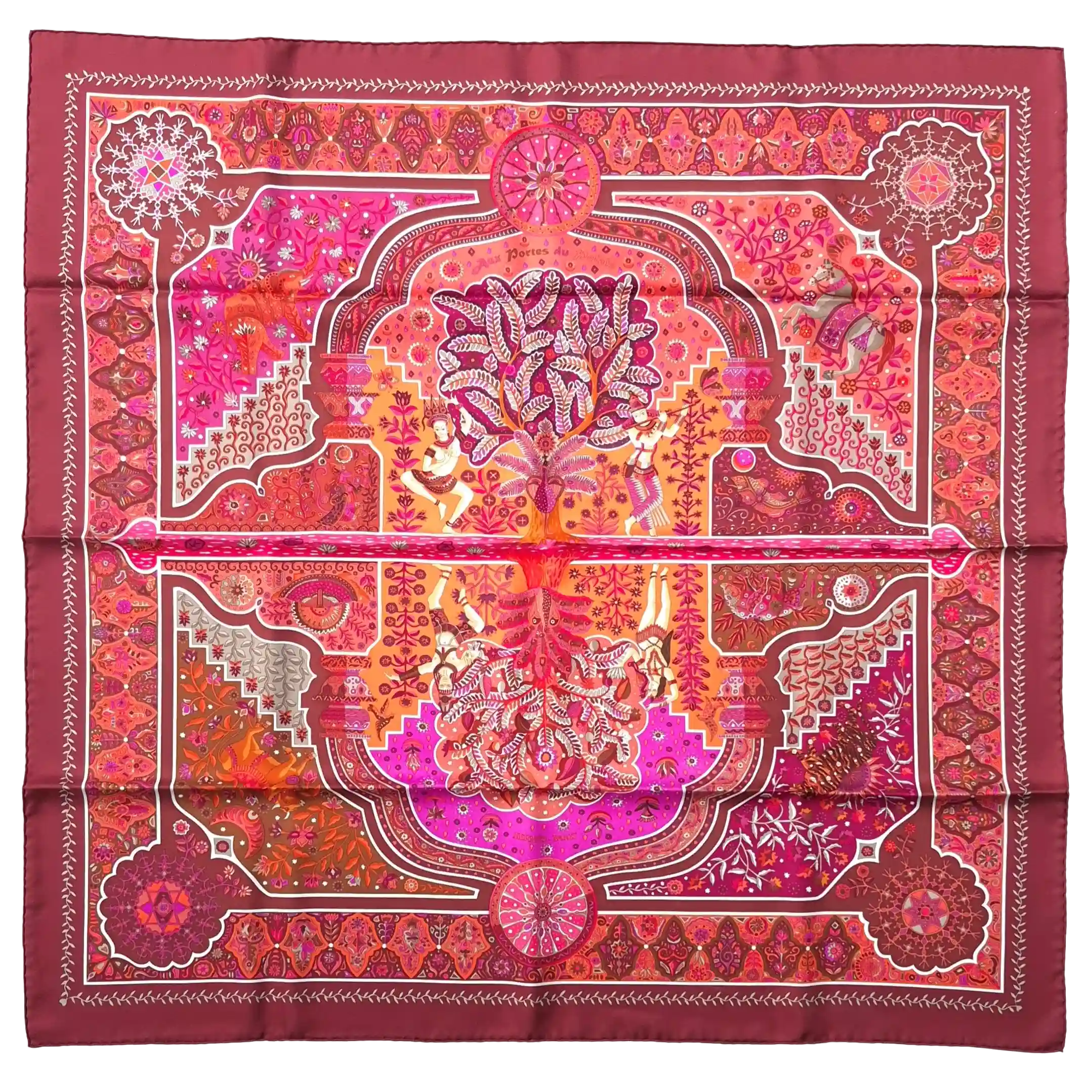 hermes aux portes du palais christine henry silk scarf pink fuchsia orange oriental