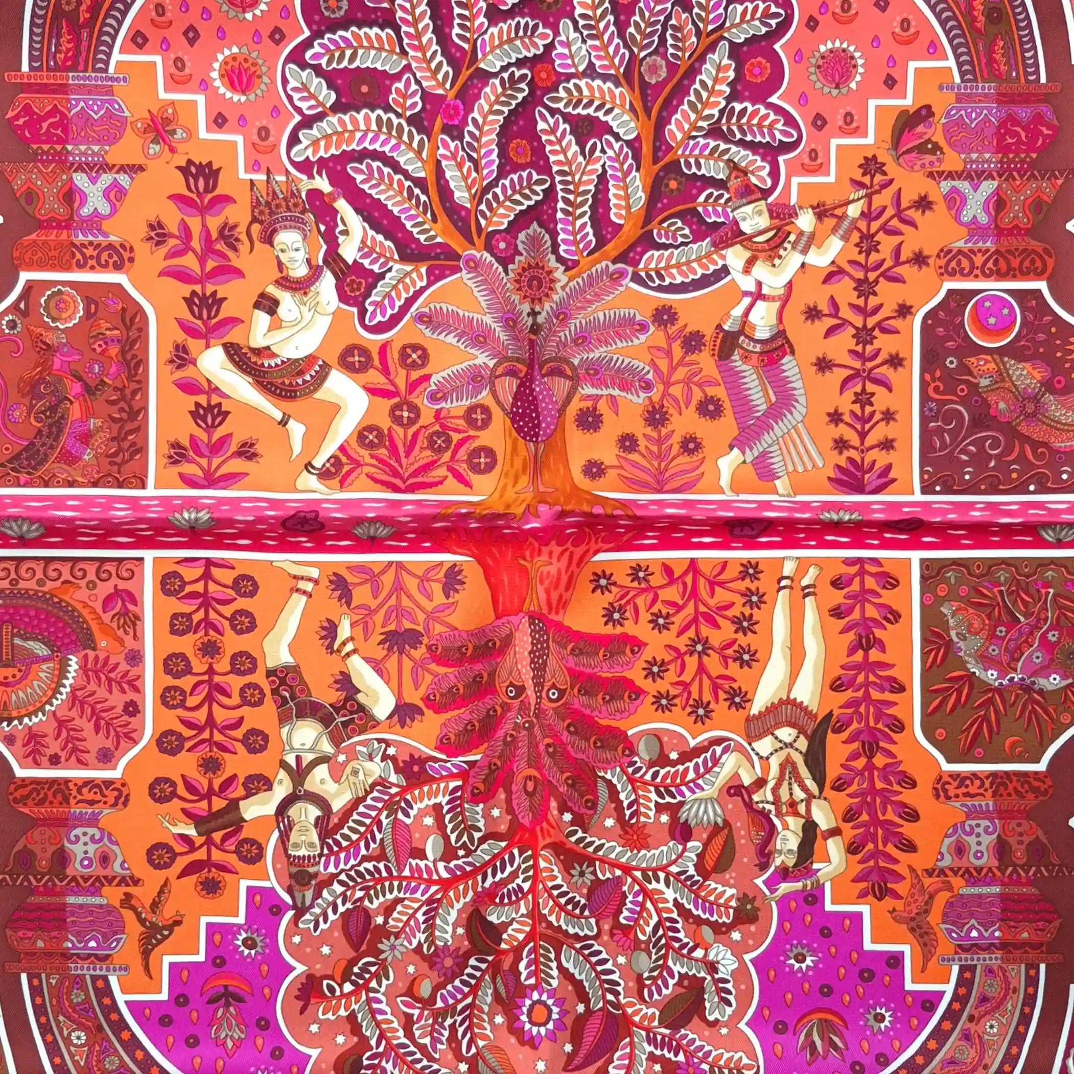 hermes aux portes du palais christine henry silk scarf pink fuchsia orange oriental detail