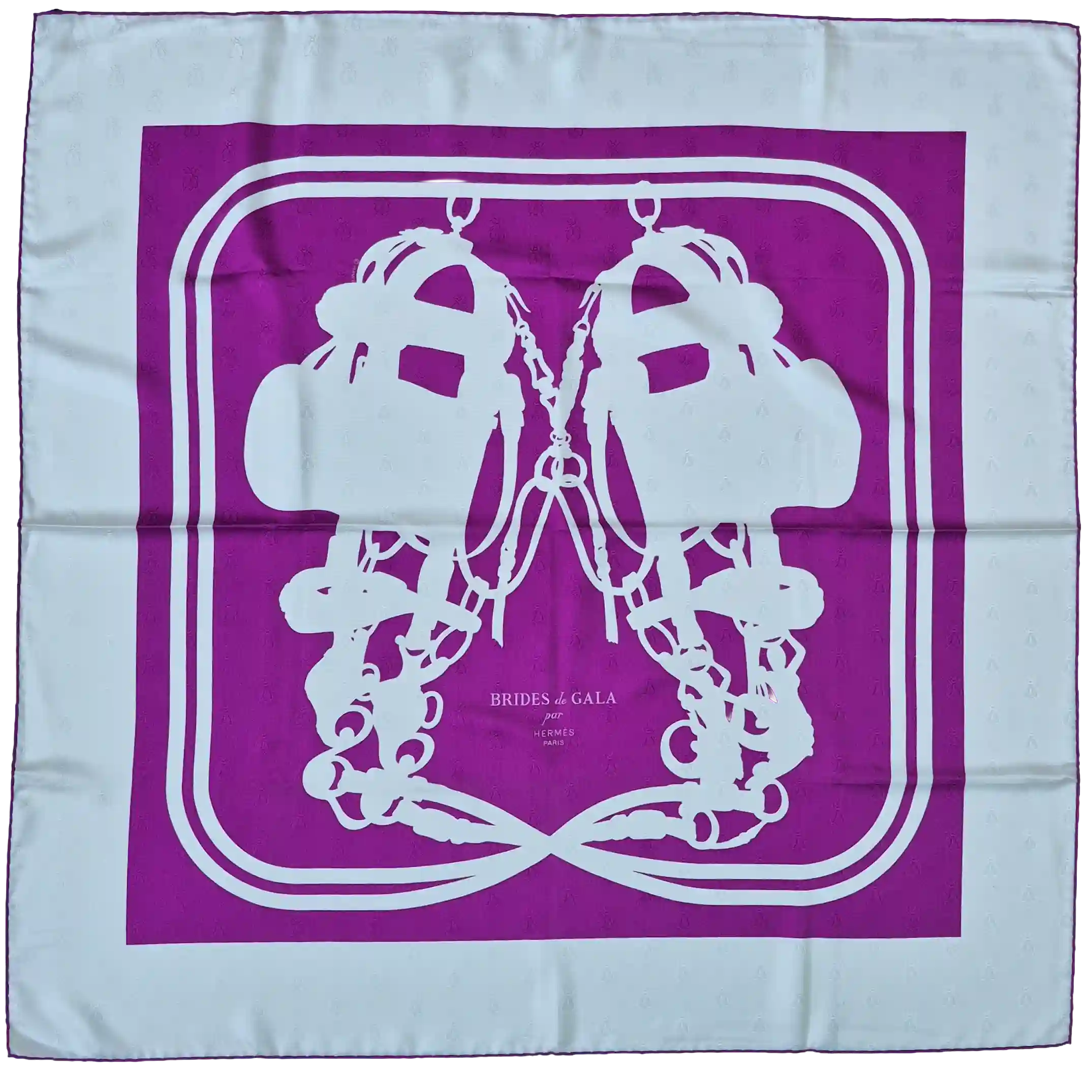 hermes brides de gala hugo grygkar silk scarf purple white equestrian bridle