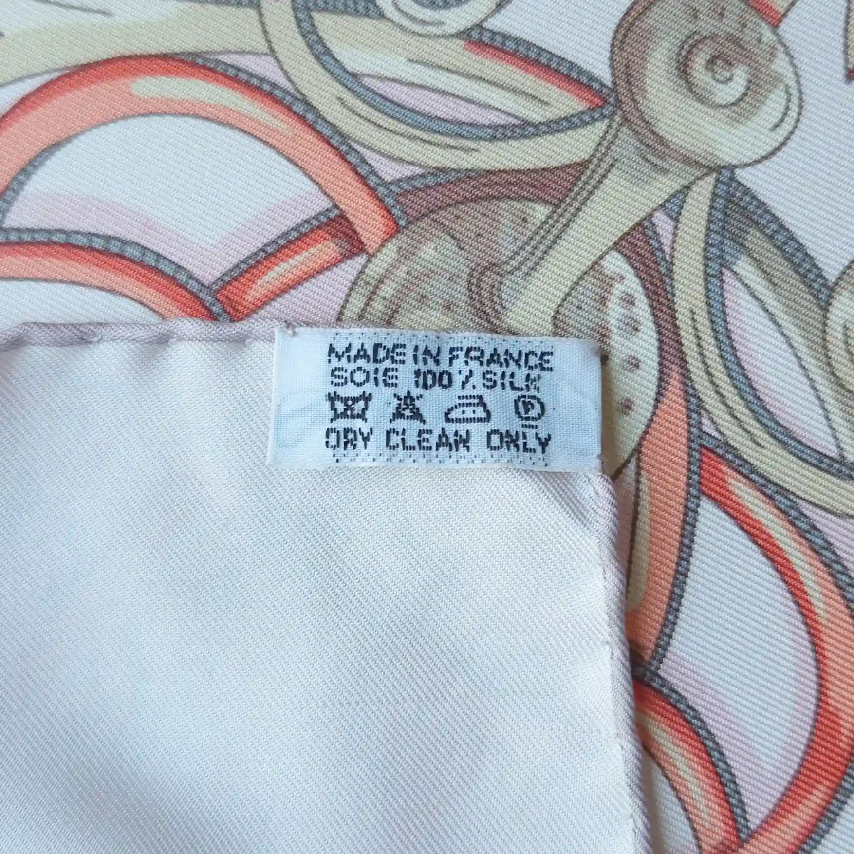 hermes la charmante aux animaux annie faivre silk scarf white pink medieval animals detail