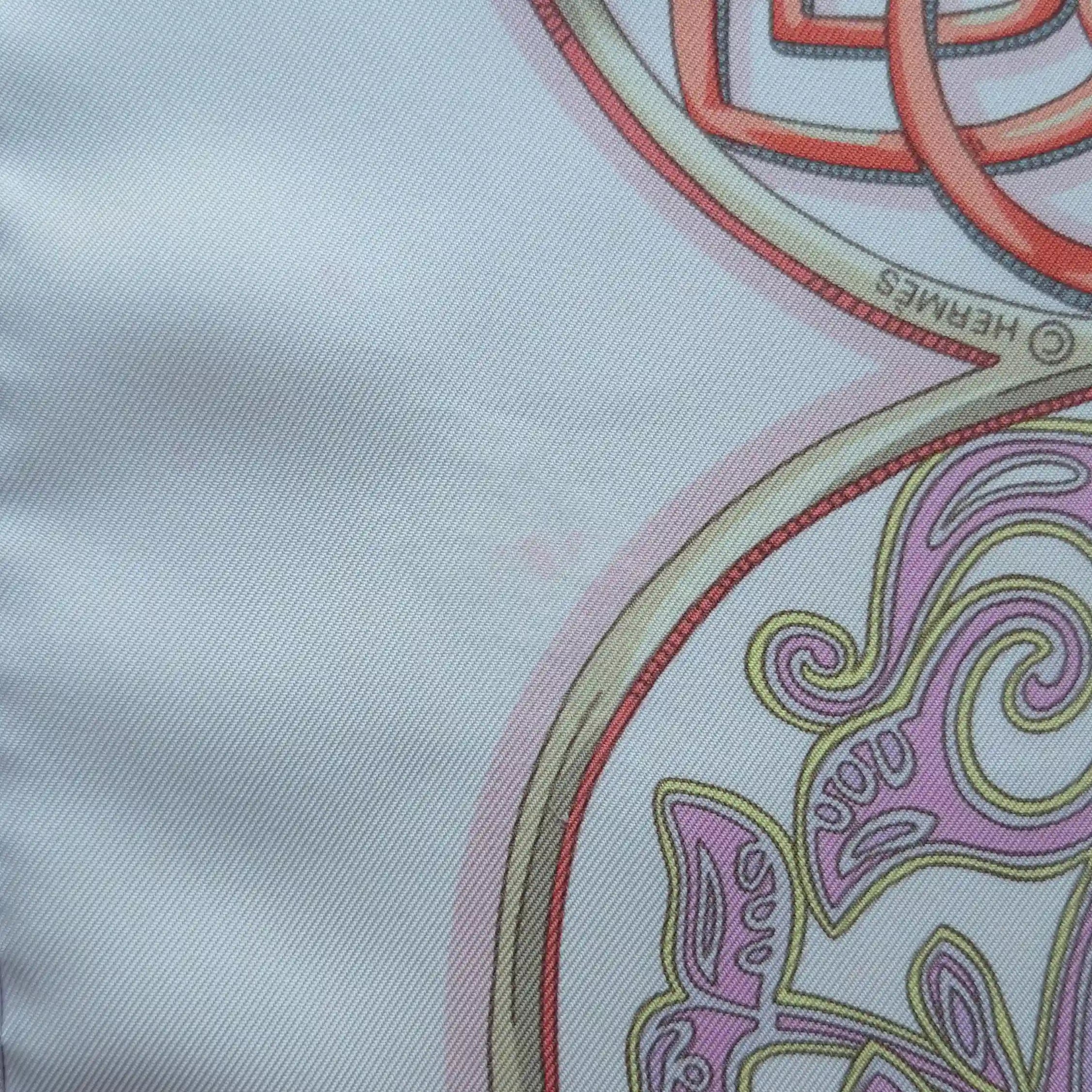 hermes la charmante aux animaux annie faivre silk scarf white pink medieval animals detail