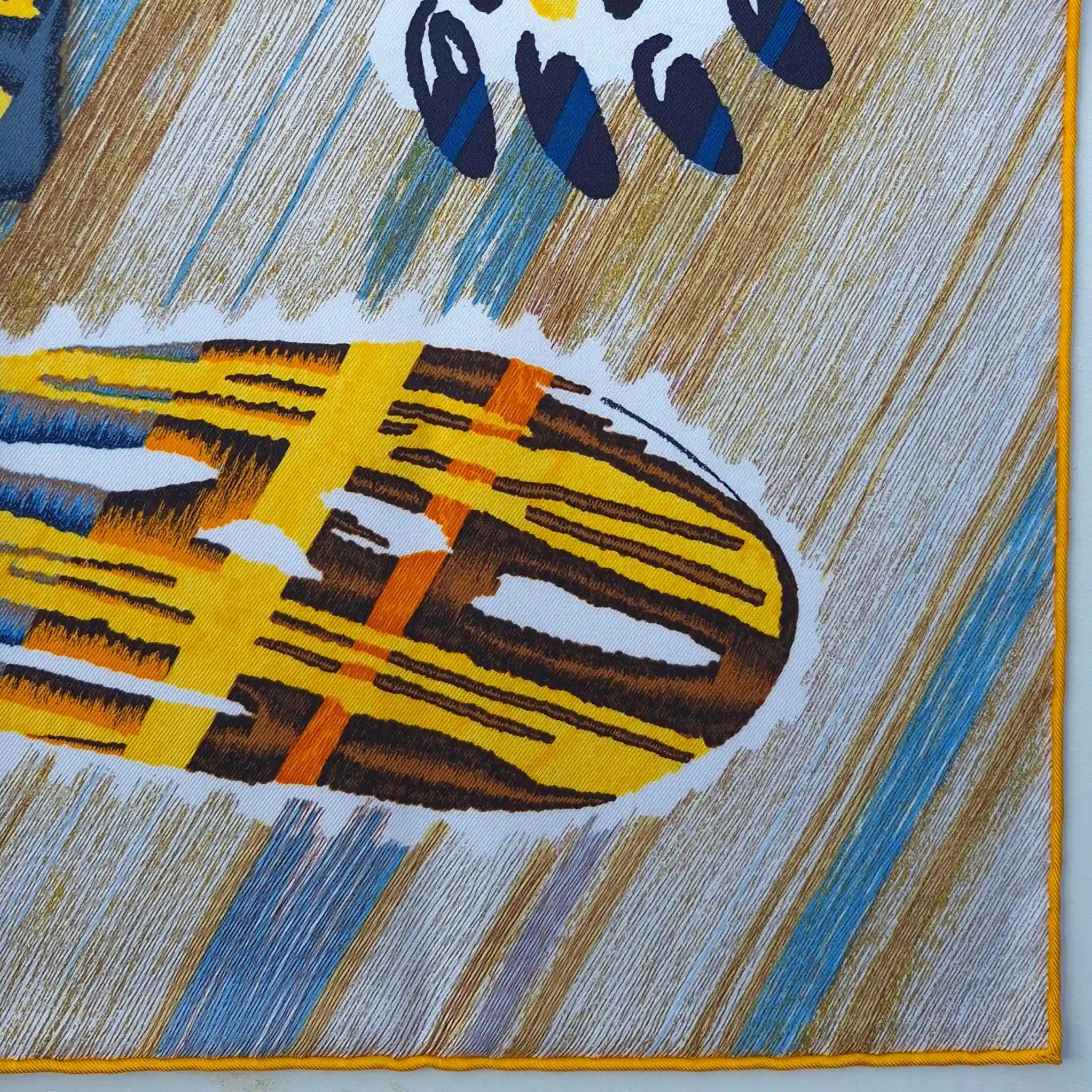 hermes le chat carre florence manlik silk scarf yellow brown tiger cat graphic detail