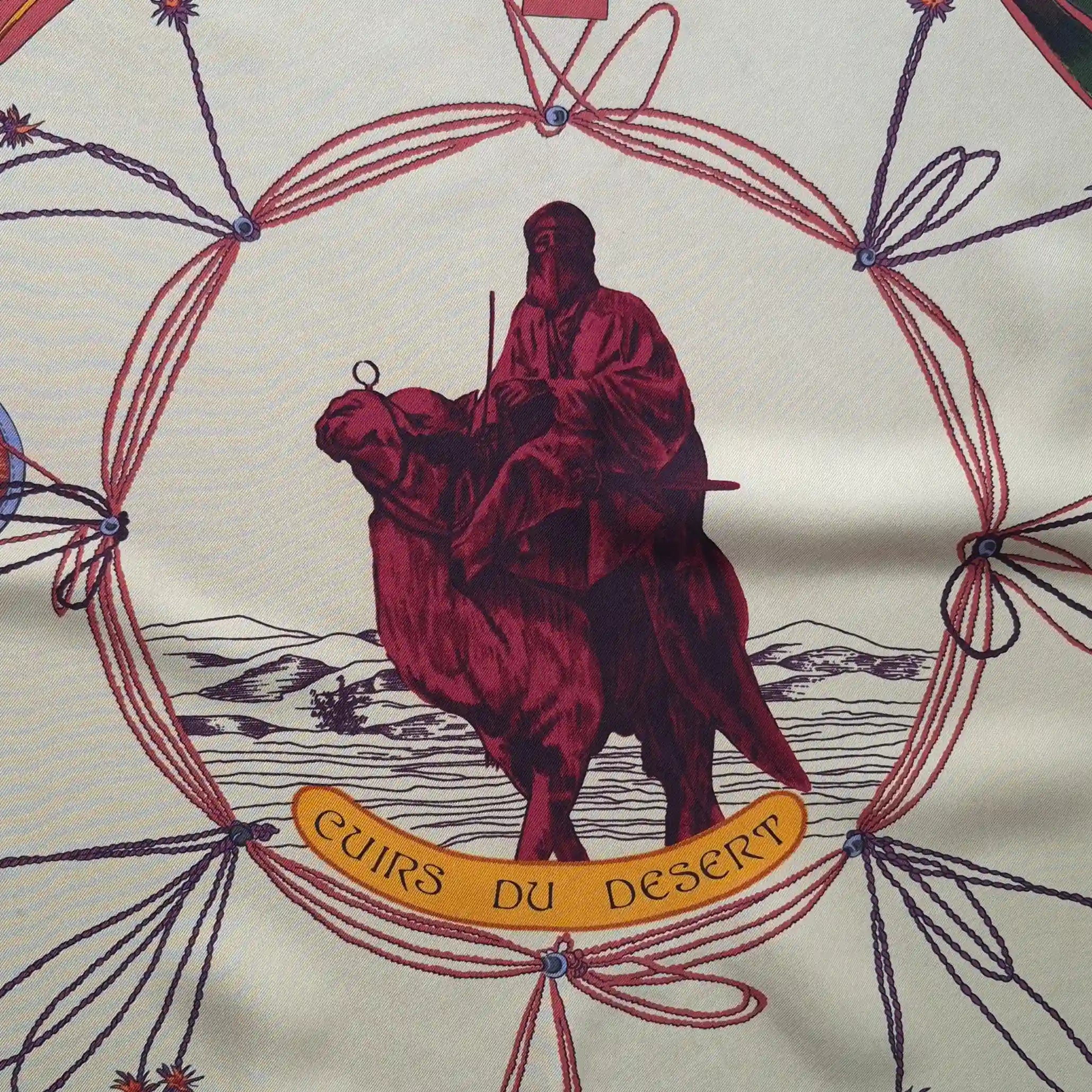 hermes cuirs du desert francoise de la perriere silk scarf beige navy desert leather detail