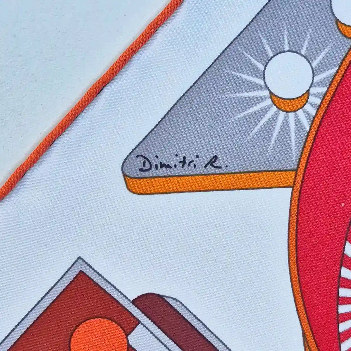 hermes electrique dimitri rybaltchenko silk scarf orange red white pop art typography