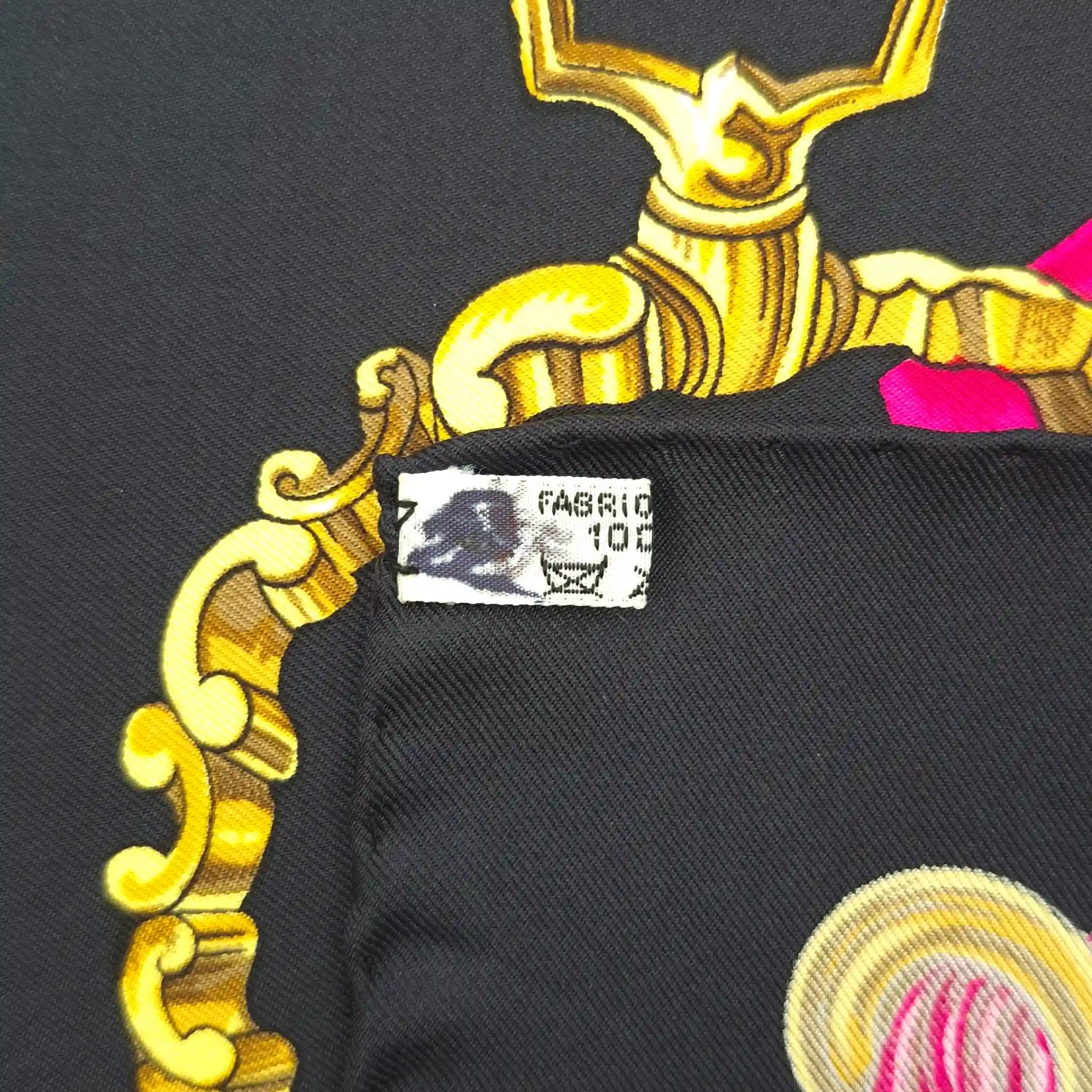 hermes etriers francoise de la perriere silk scarf black pink gold stirrups equestrian