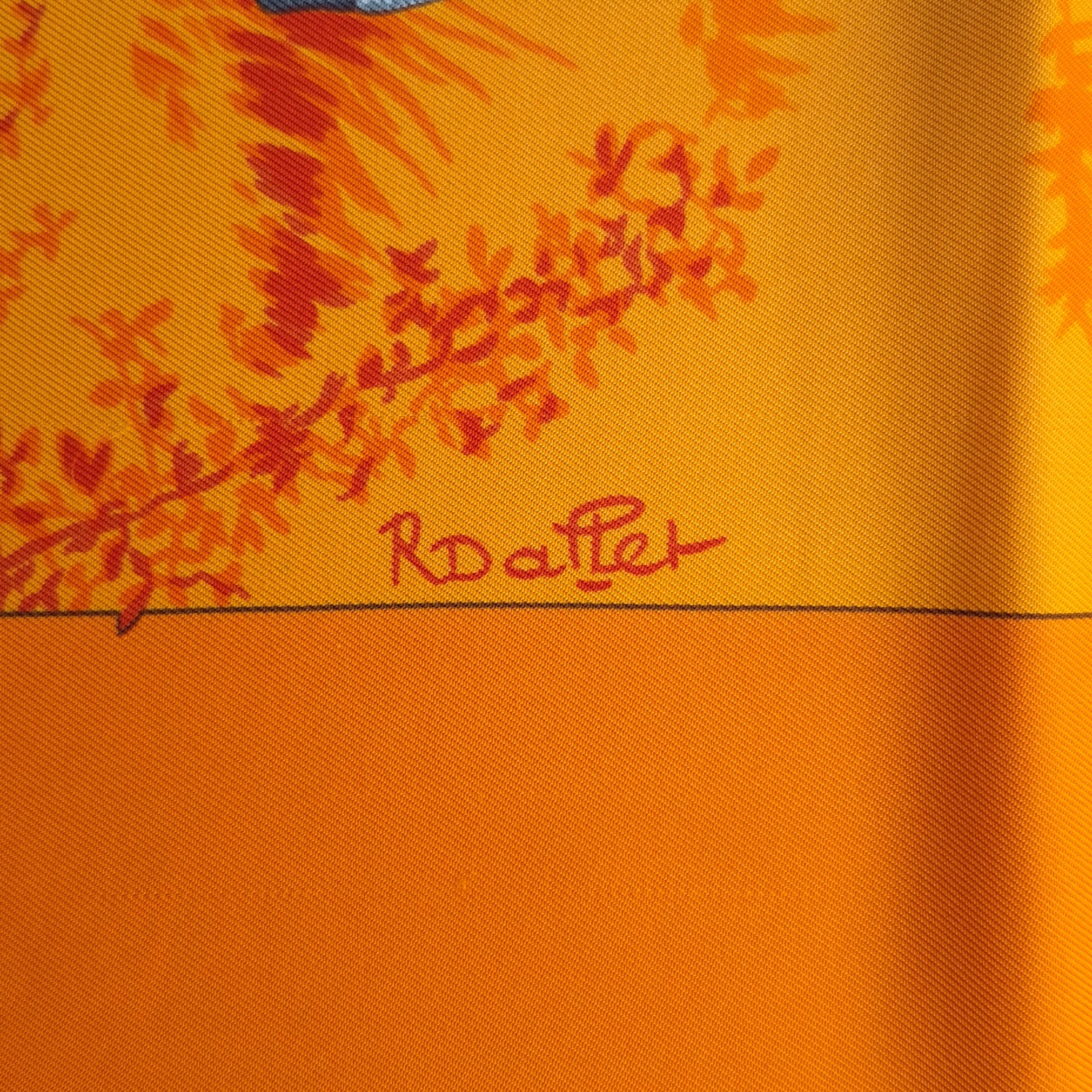 hermes les girafes robert dallet silk scarf orange giraffes savanna detail