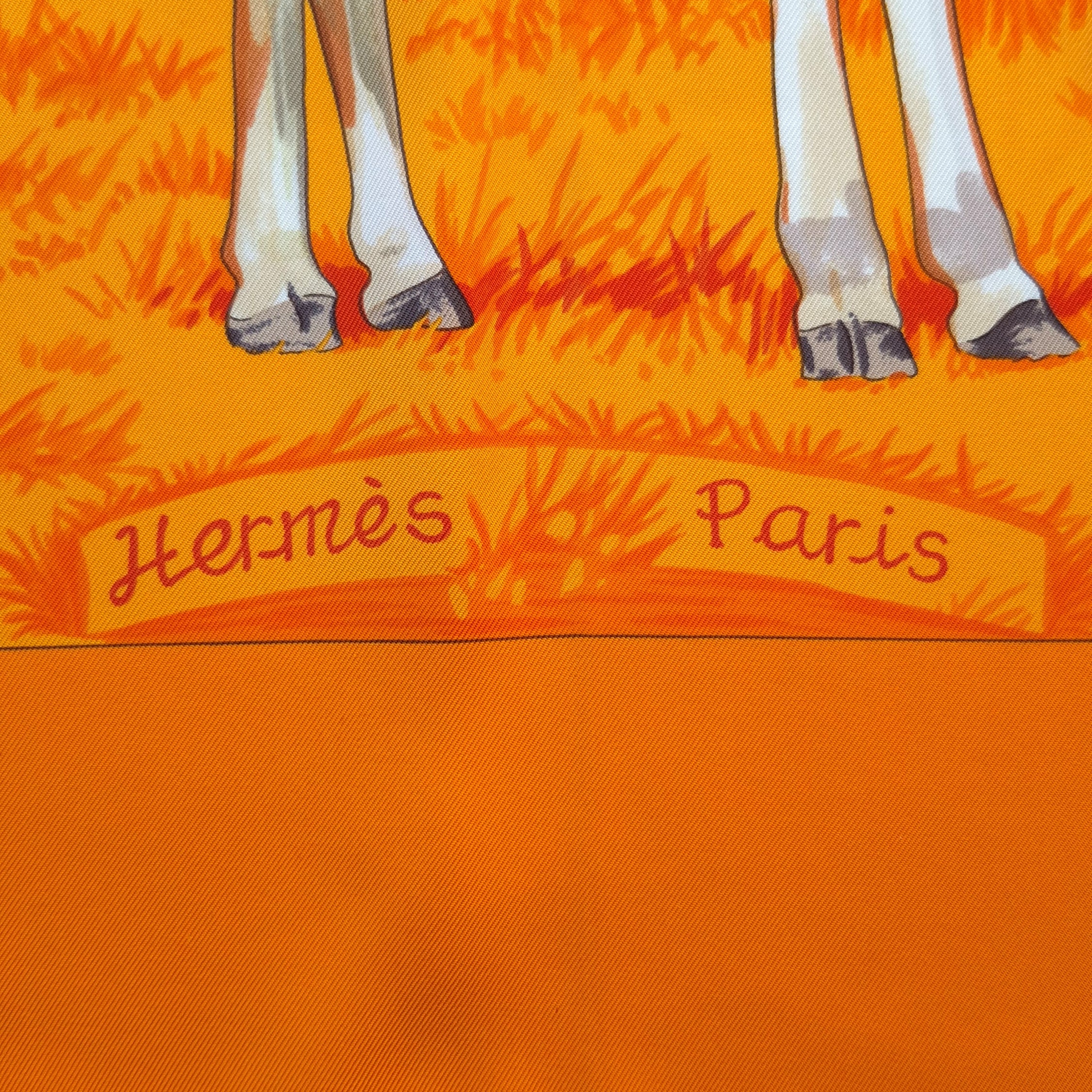 hermes les girafes robert dallet silk scarf orange giraffes savanna detail