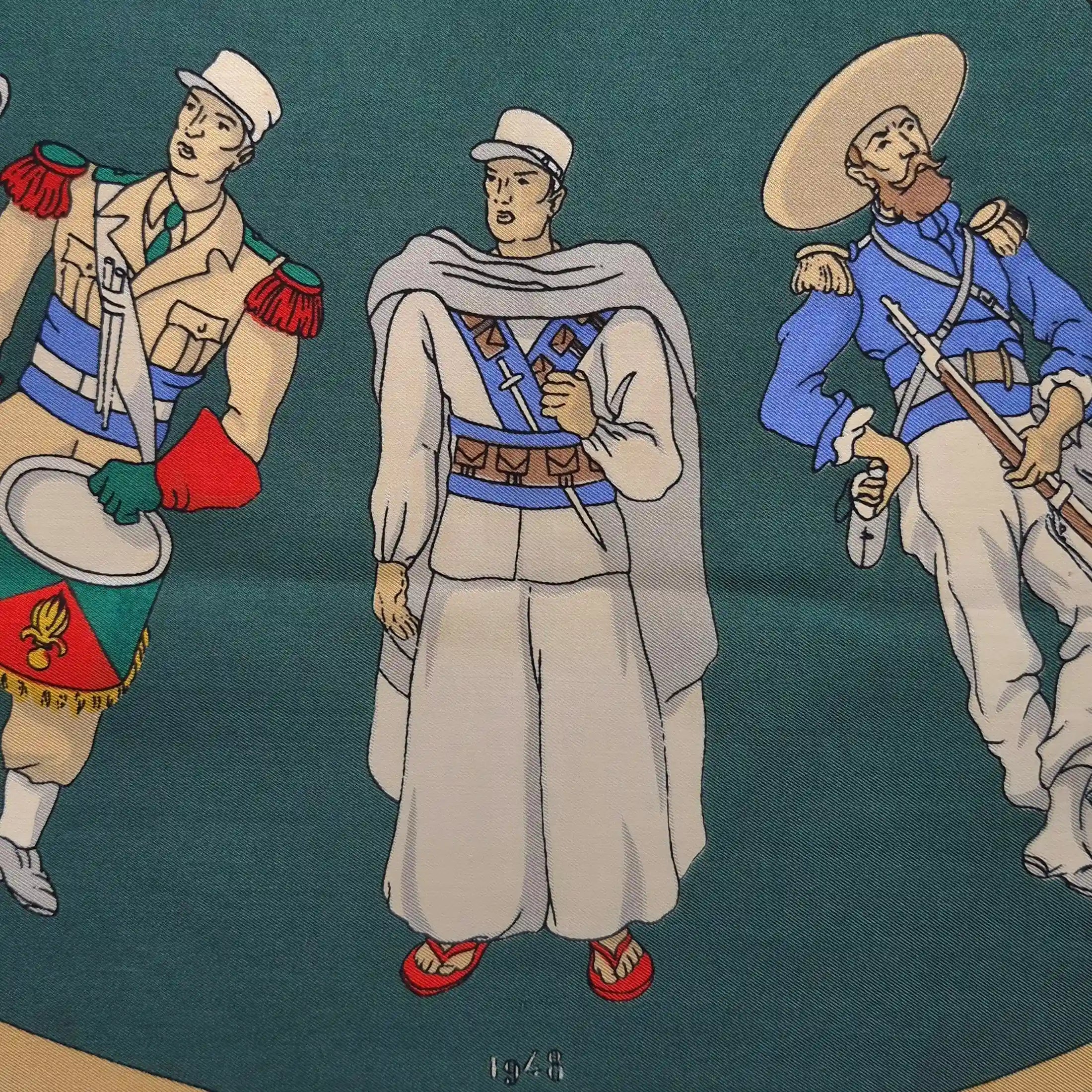 hermes a la gloire de la legion etrangere hugo grygkar 1951 silk scarf detail