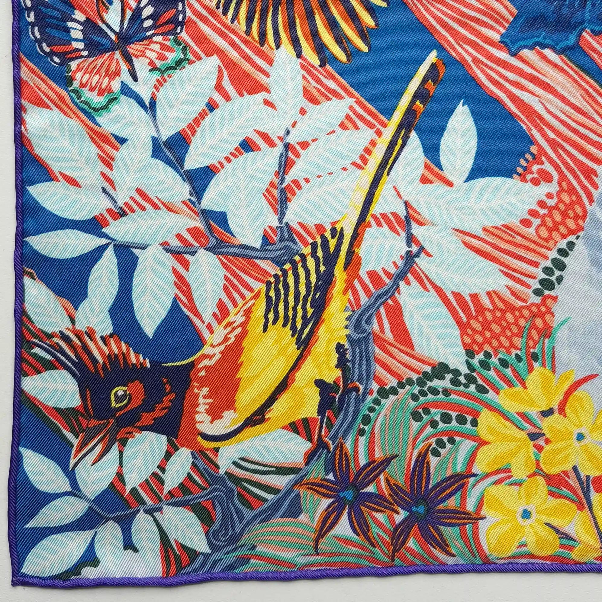 hermes into the canadian wild alice shirley silk scarf red blue canadian wilderness detail