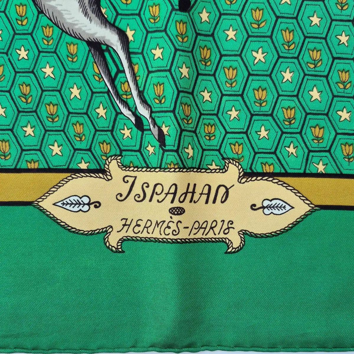 hermes ispahan maurice tranchant silk scarf green multicolor persian cavaliers 1966