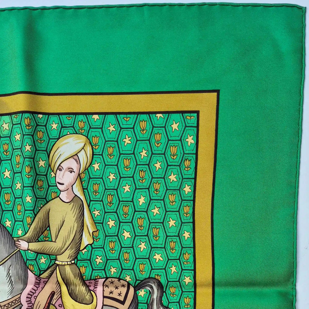 hermes ispahan maurice tranchant silk scarf green multicolor persian cavaliers 1966