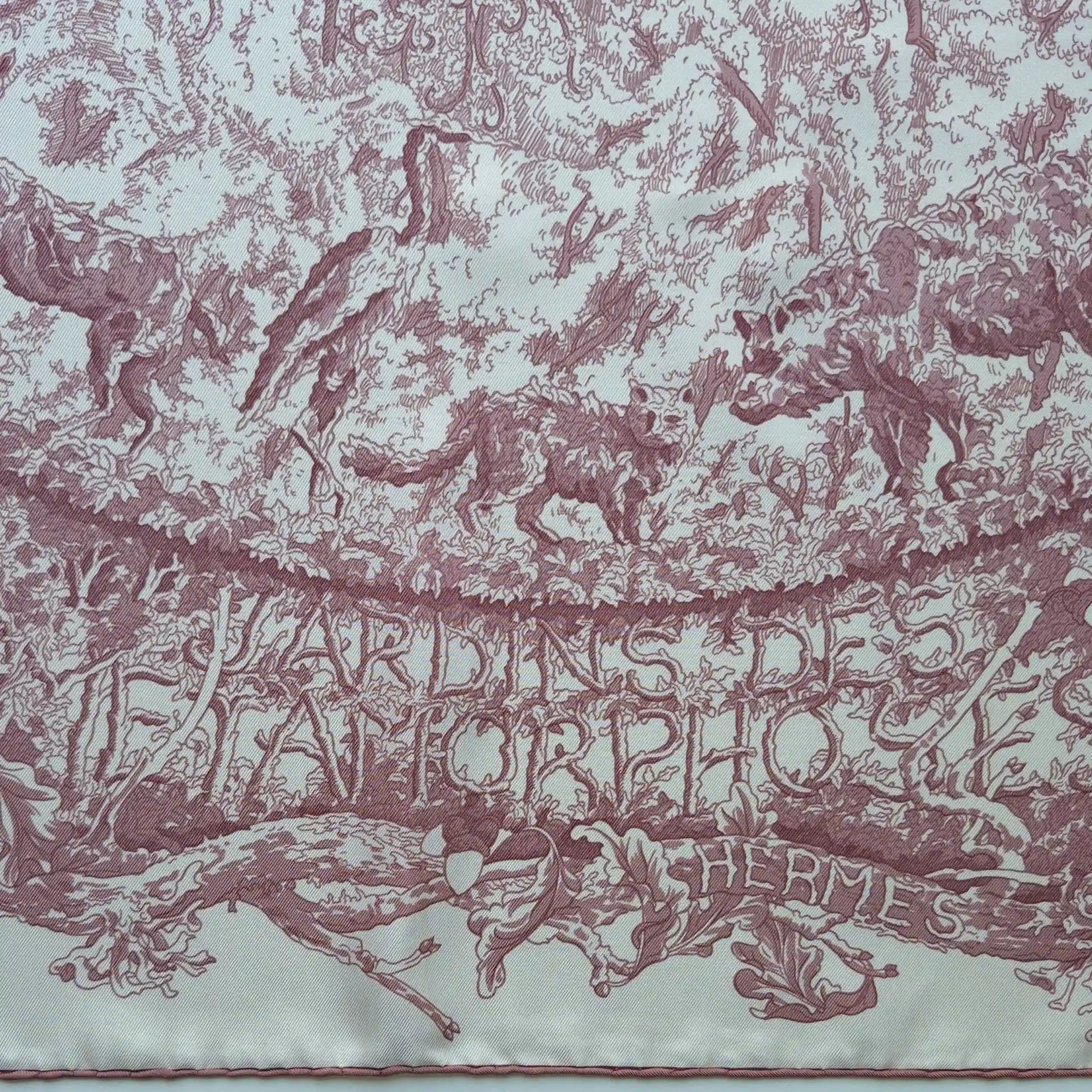 hermes jardin metamorphoses francois houtin white pink silk scarf 90cm 2010 detail