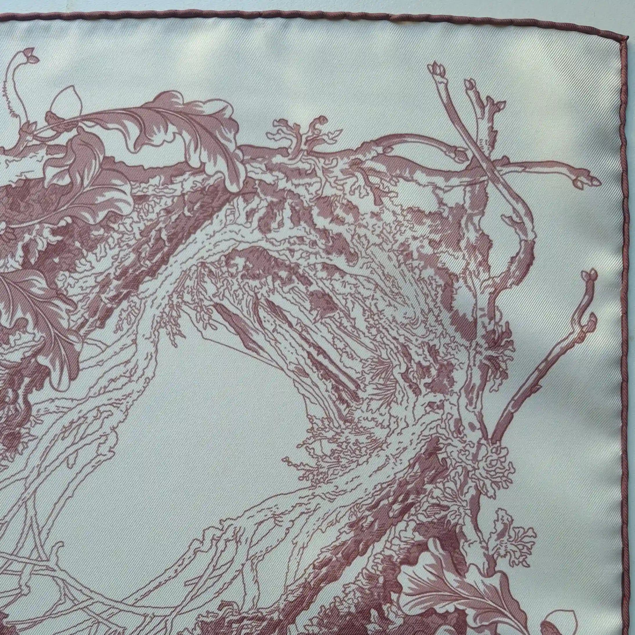 hermes jardin metamorphoses francois houtin white pink silk scarf 90cm 2010 detail