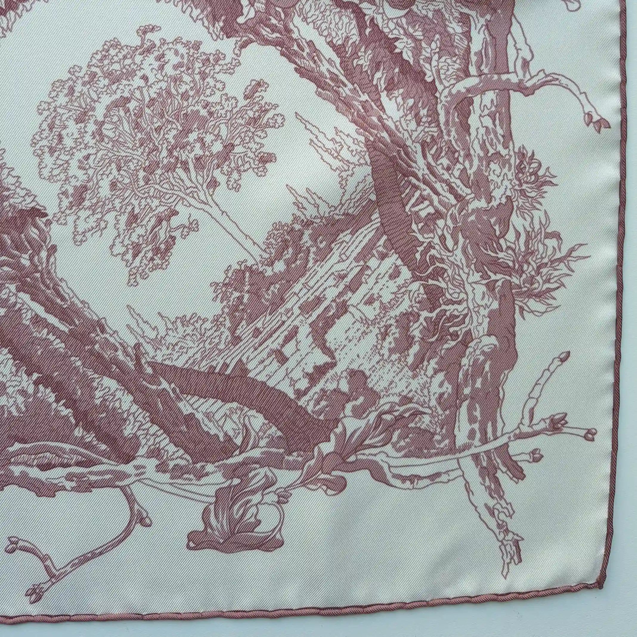 hermes jardin metamorphoses francois houtin white pink silk scarf 90cm 2010 detail