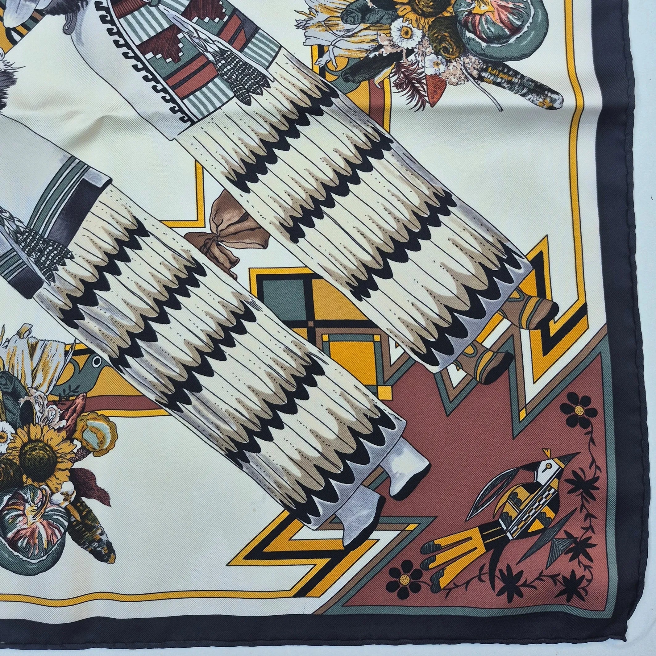 hermes kachina kermit oliver silk scarf ivory multicolor native american hopi zuni