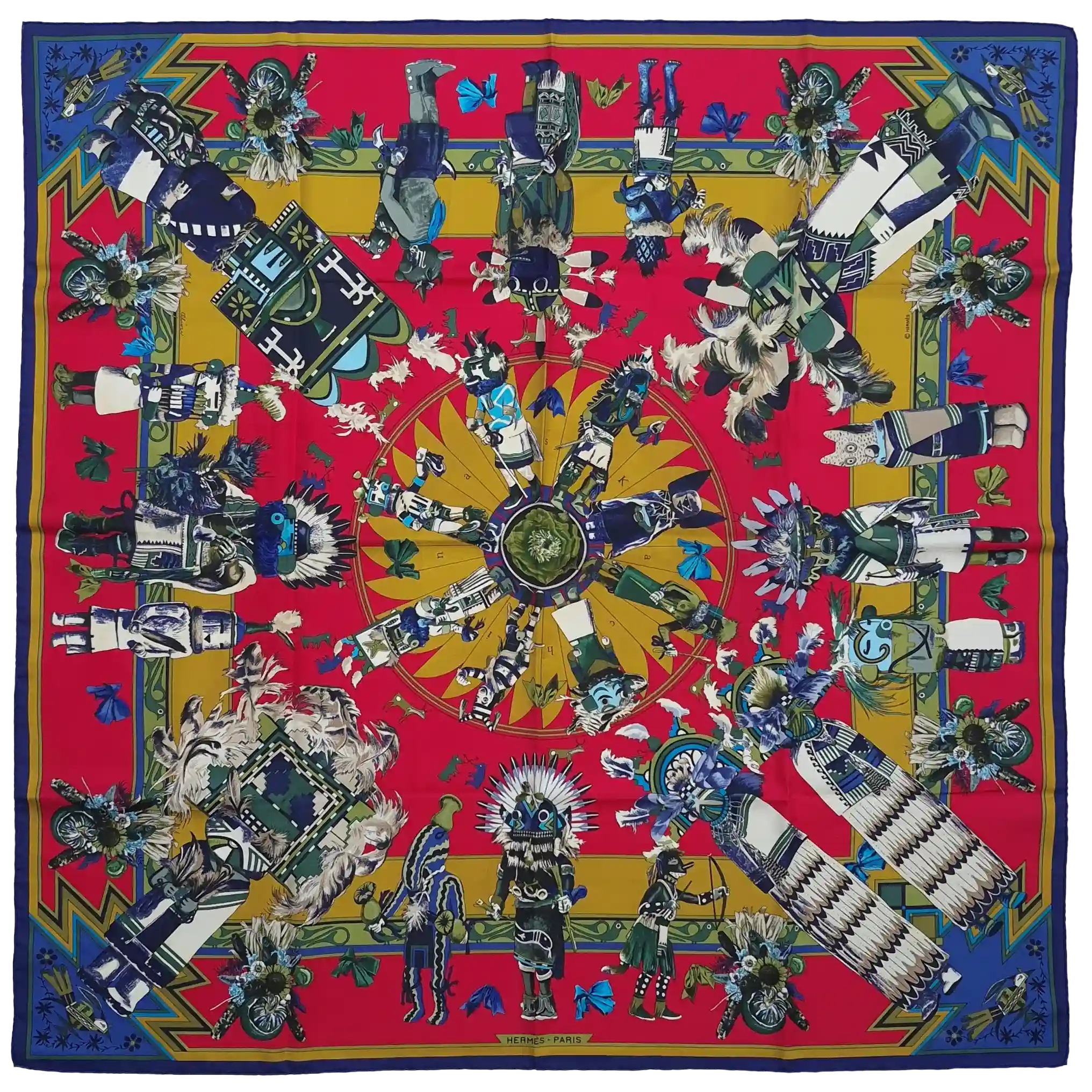 hermes kachina kermit oliver silk scarf red gold hopi zuni native american