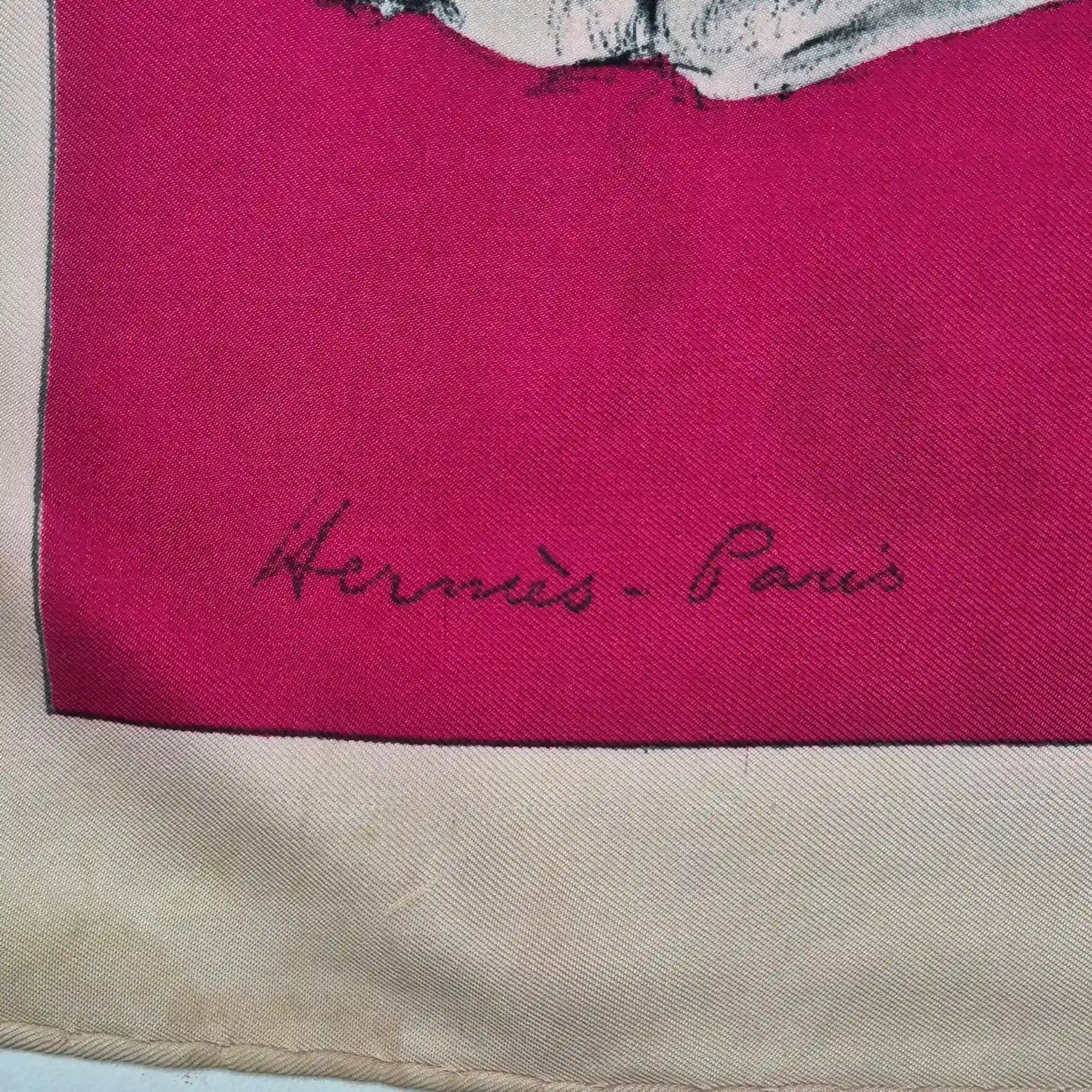 hermes les biches xavier de poret silk scarf fuchsia ivory deer naturalist 1957