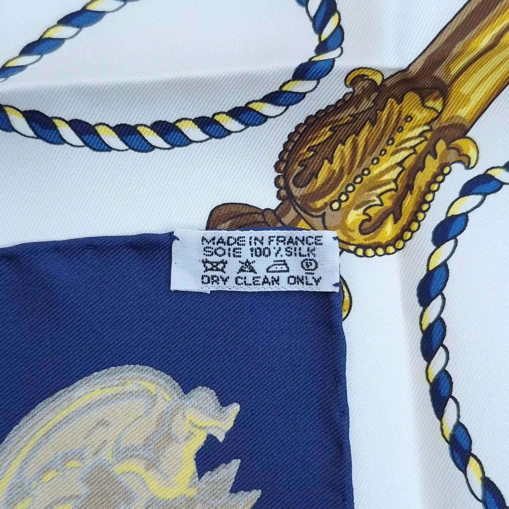 hermes les cles caty latham 1963 silk scarf navy blue gold antique keys detail