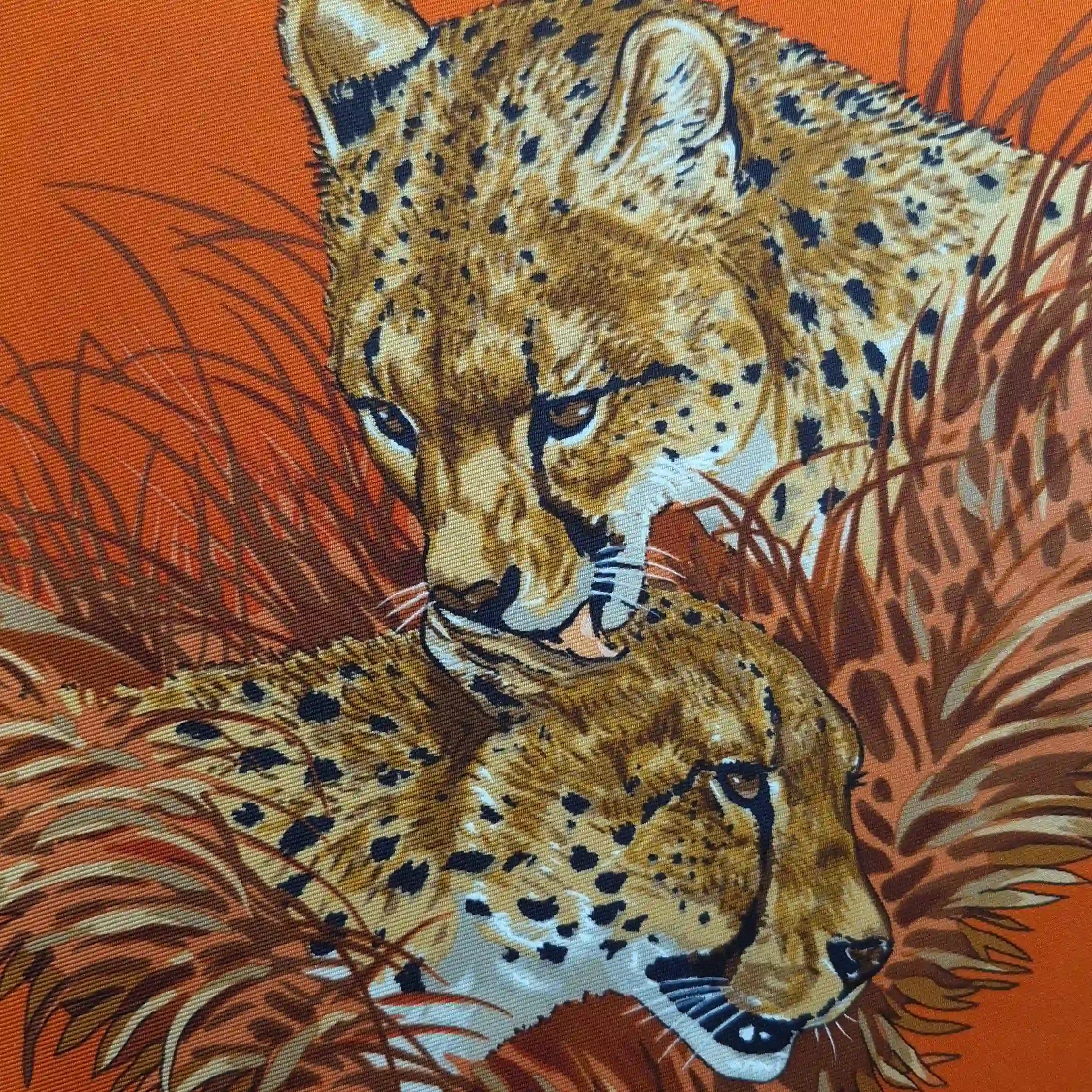 Hermès silk twill scarf Les Guépards detail 6