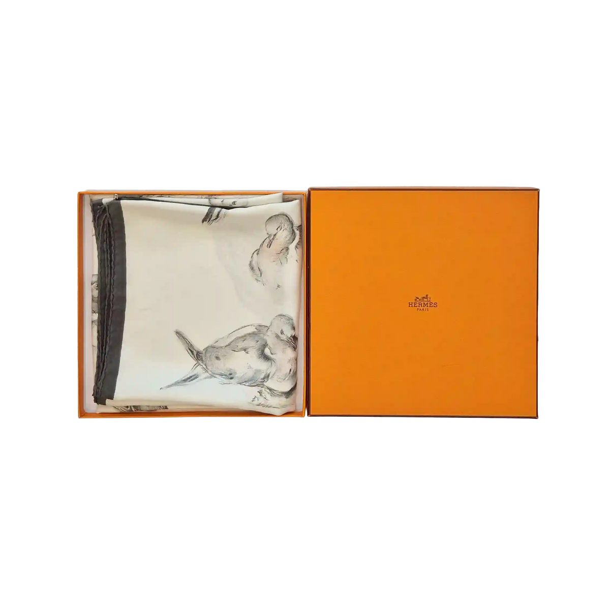 hermes les pigeons xavier de poret silk scarf grey pearl doves naturalist 1956