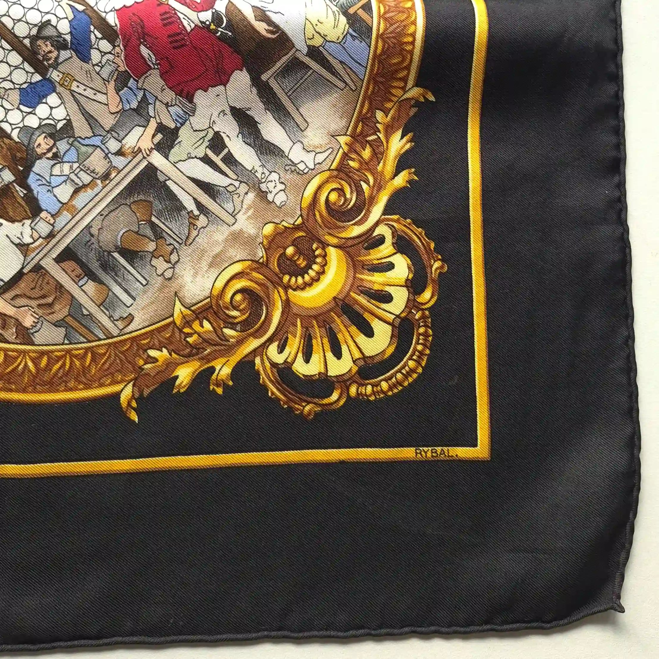 Hermès scarf Les Trois Mousquetaires black silk 90cm Rybaltchenko details 2