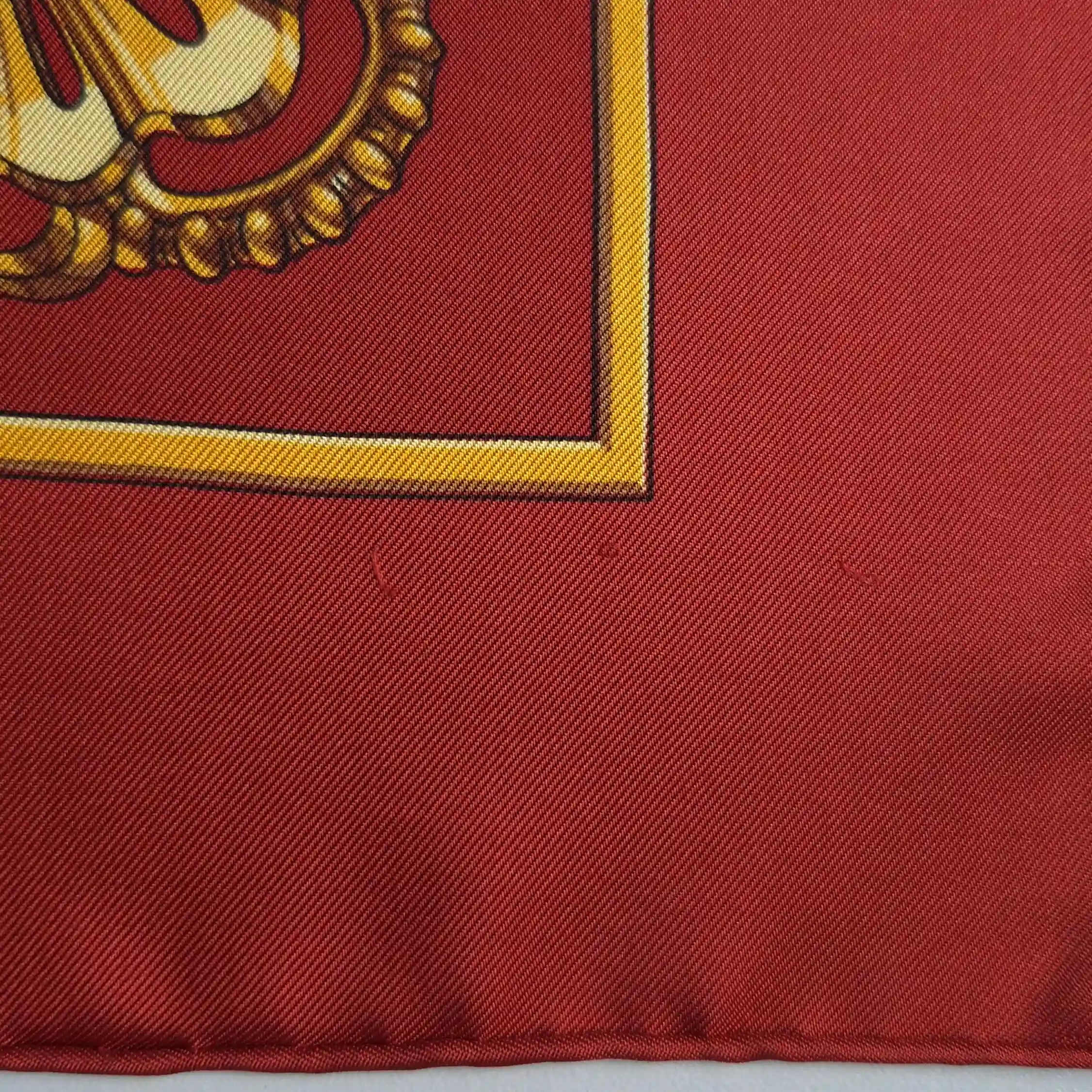 Hermès scarf Les Trois Mousquetaires red silk 90cm Rybaltchenko detail