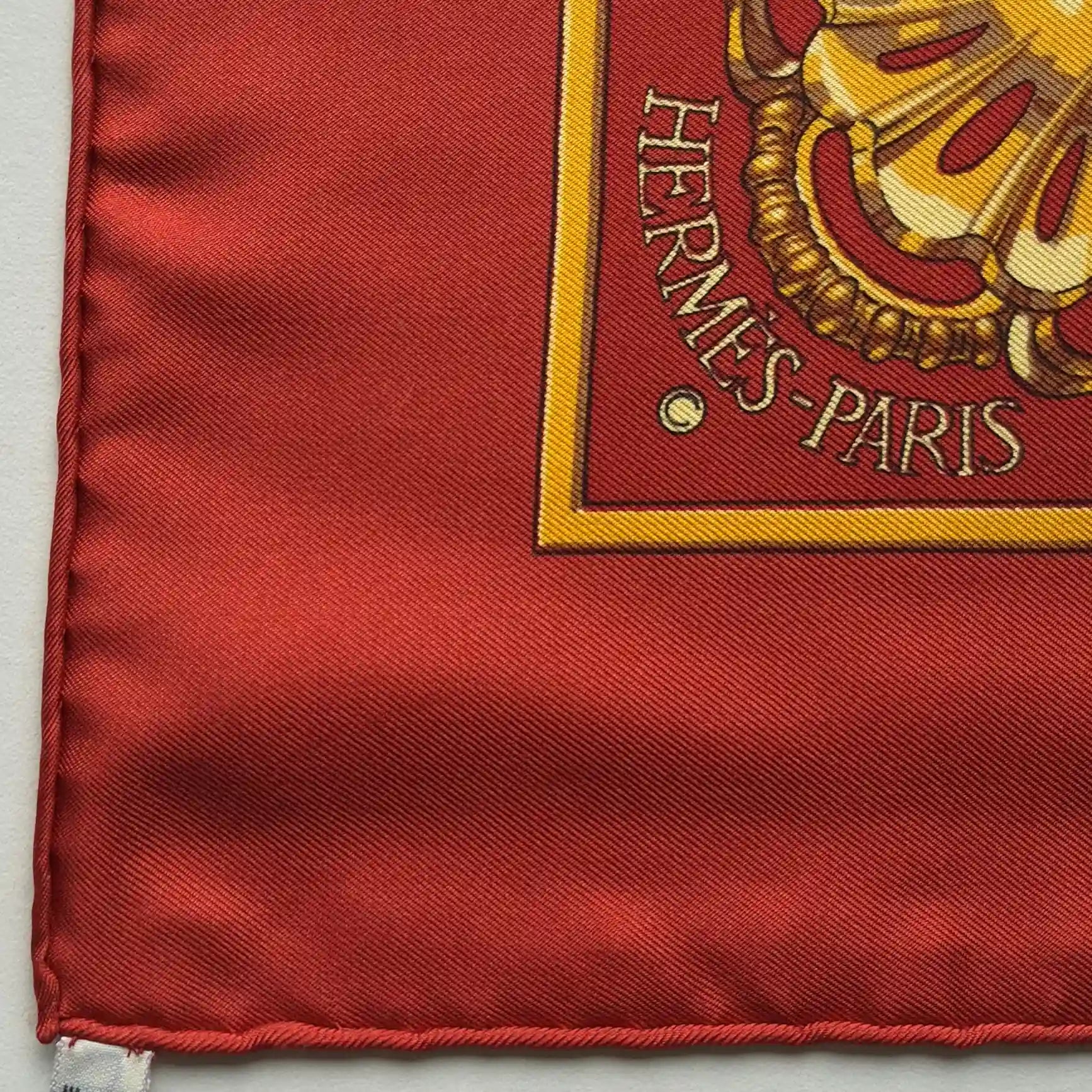 Hermès scarf Les Trois Mousquetaires red silk 90cm Rybaltchenko detail