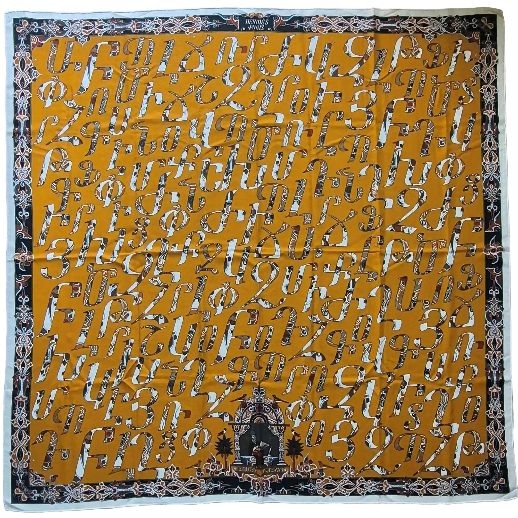 hermes lettres d erevan petrossian cashmere silk shawl yellow armenian alphabet