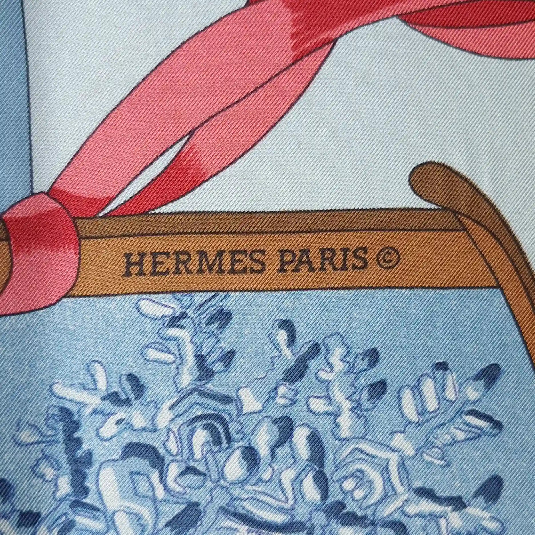 hermes neige d antan caty latham silk scarf blue winter holly skating blue