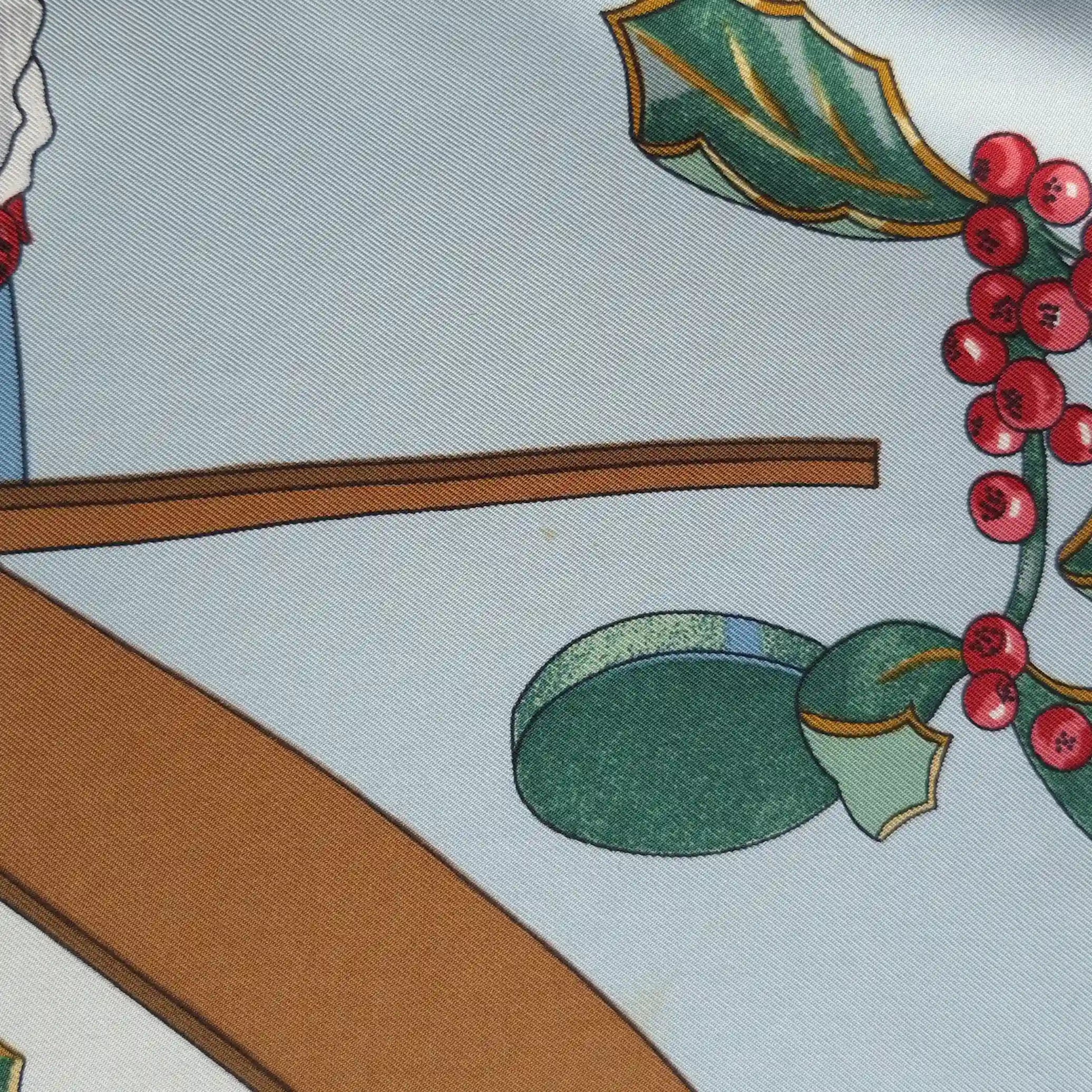 hermes neige d antan caty latham silk scarf blue winter holly skating blue