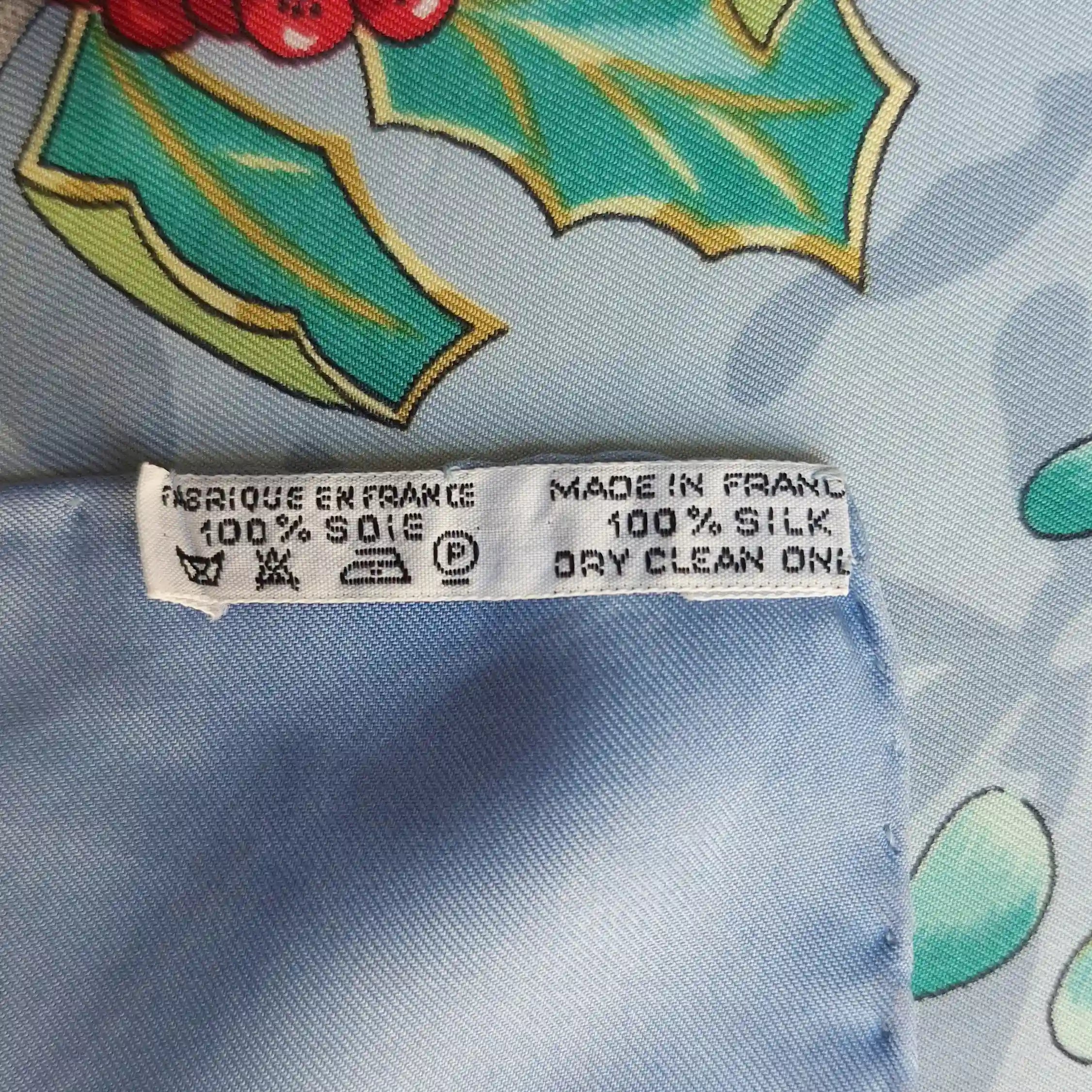 hermes neige d antan robert dallet silk scarf blue winter holly skating detail