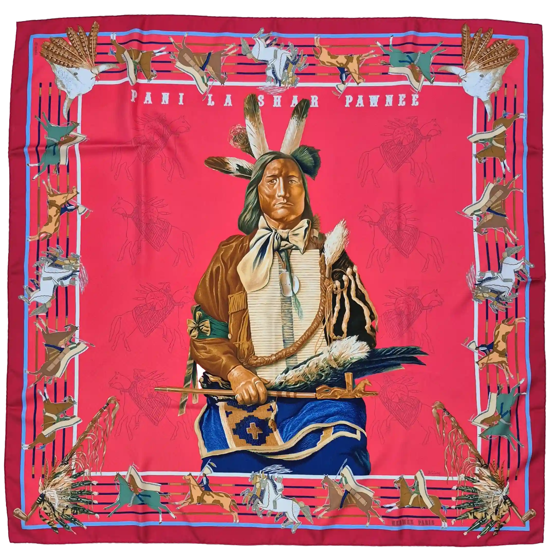 hermes pani la shar pawnee kermit oliver silk scarf red native american chief