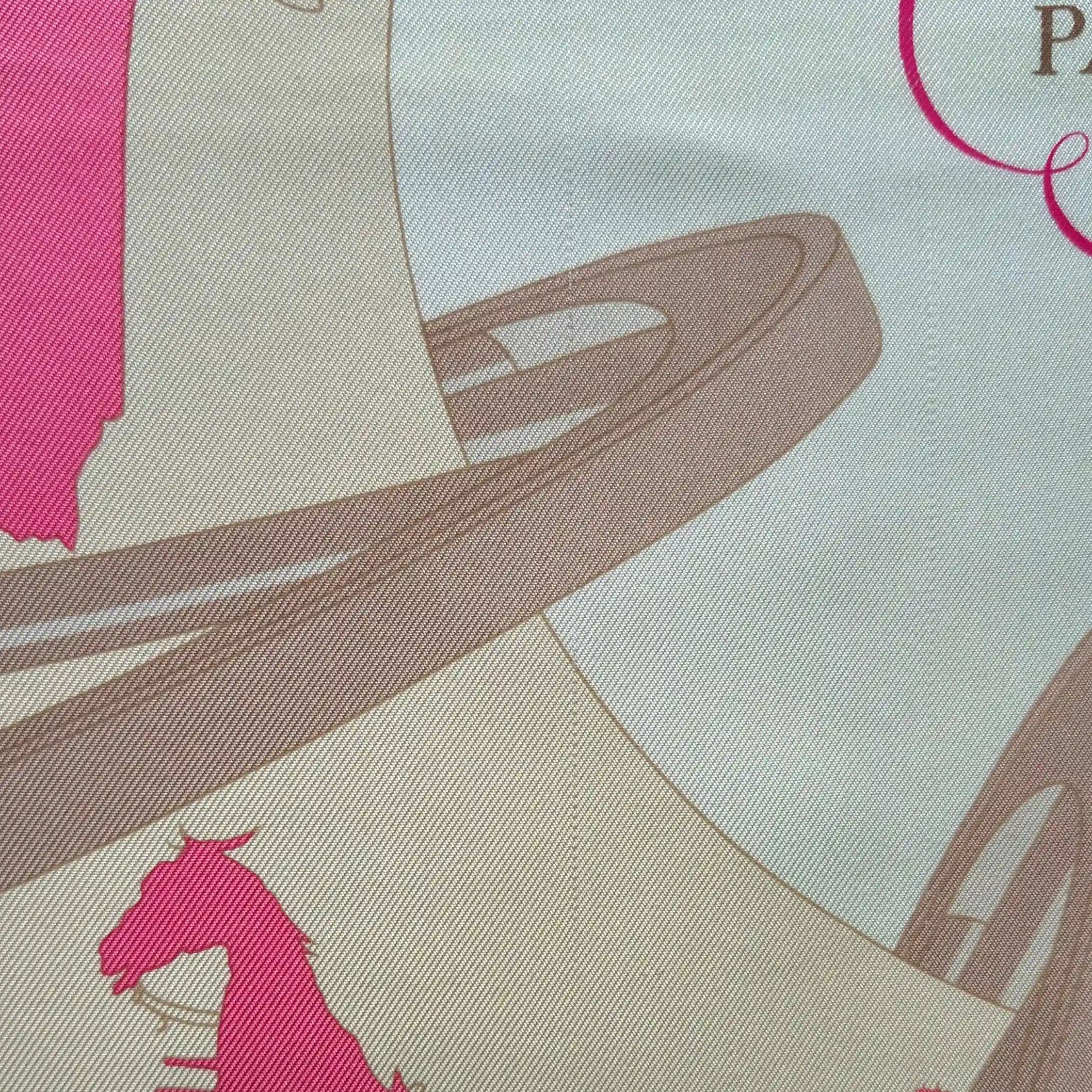 hermes paris qui roule hugo grygkar silk scarf white pink carriages paris detail