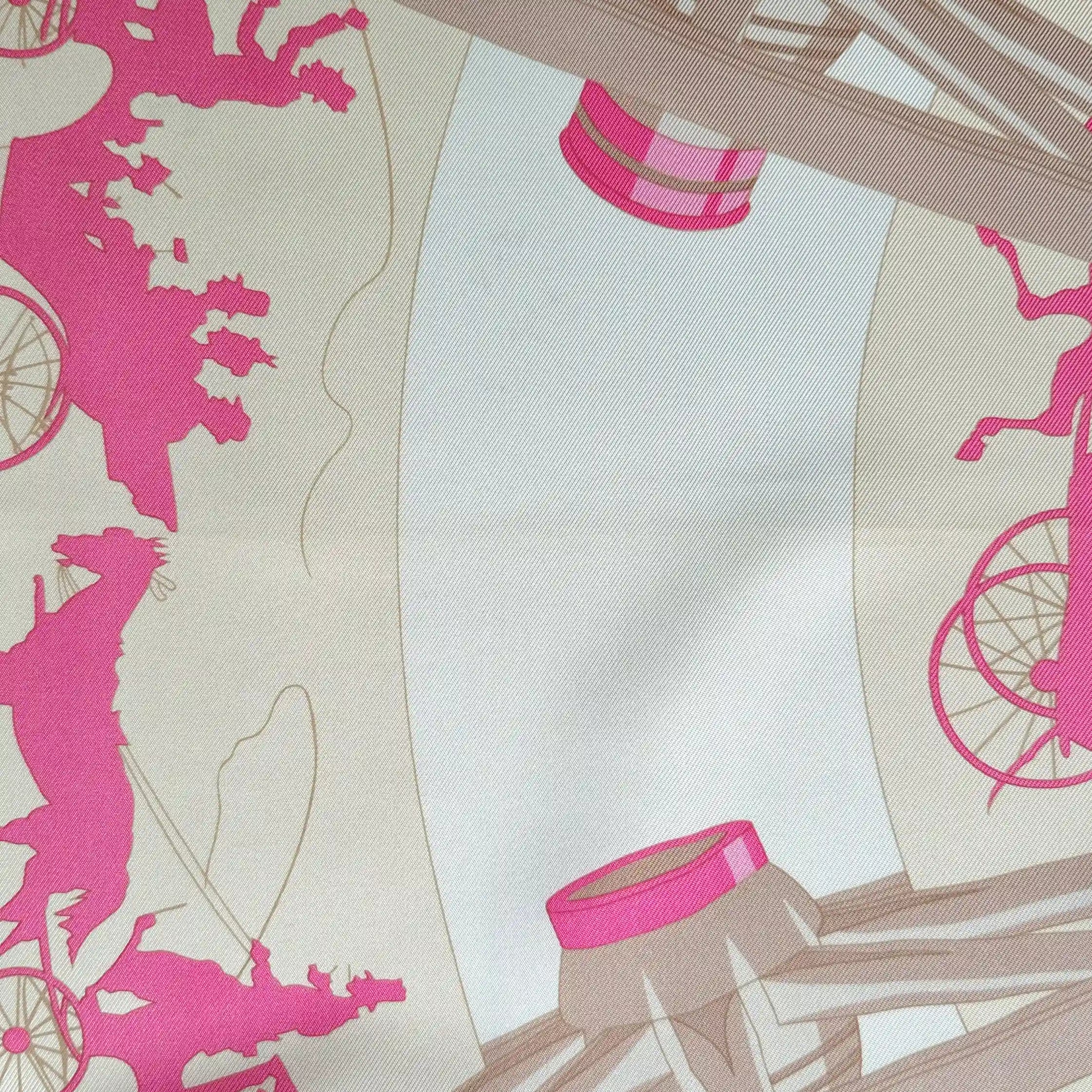 hermes paris qui roule hugo grygkar silk scarf white pink carriages paris detail