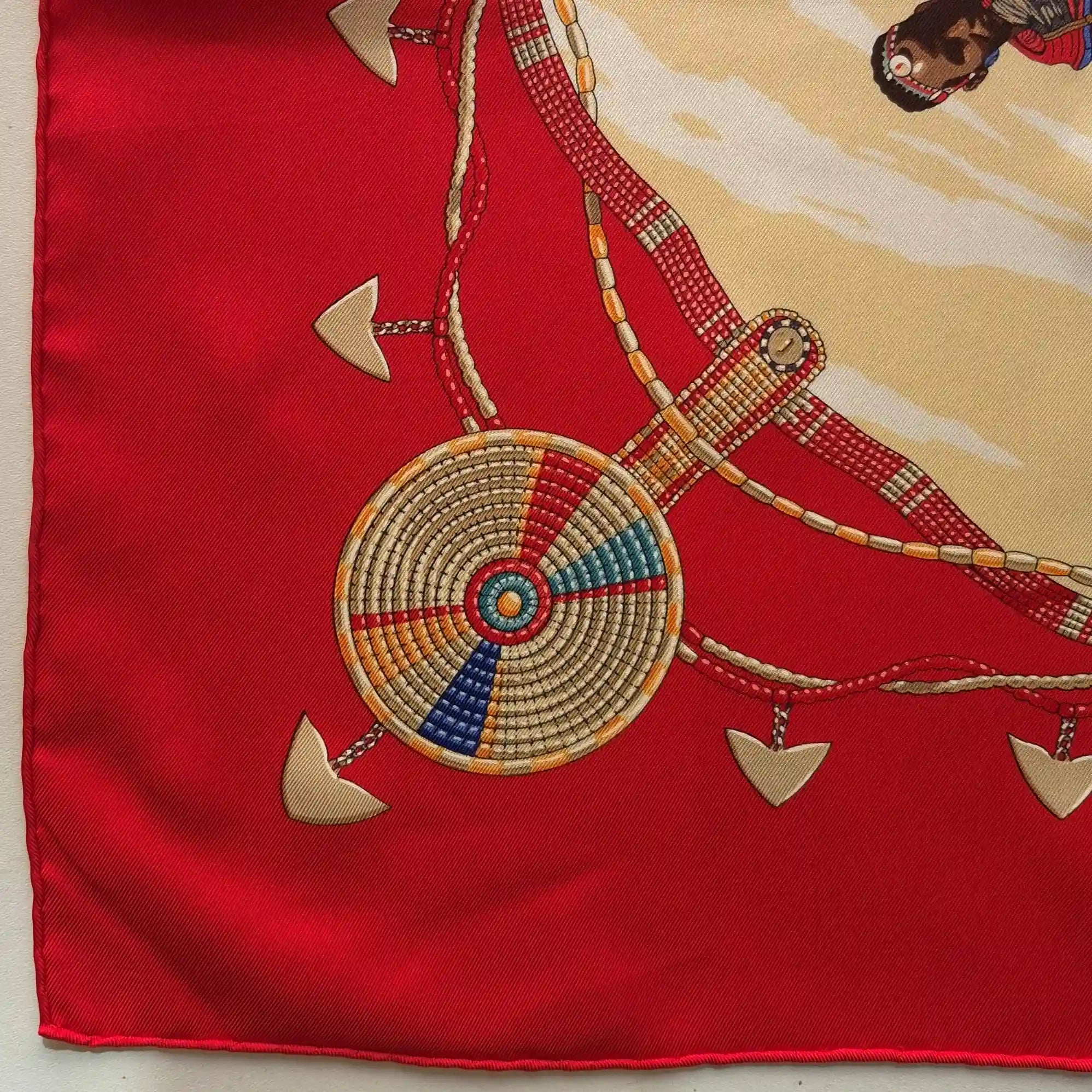 Hermès scarf Perles du Kenya Dimitri Rybaltchenko red ivory silk 90cm details 9