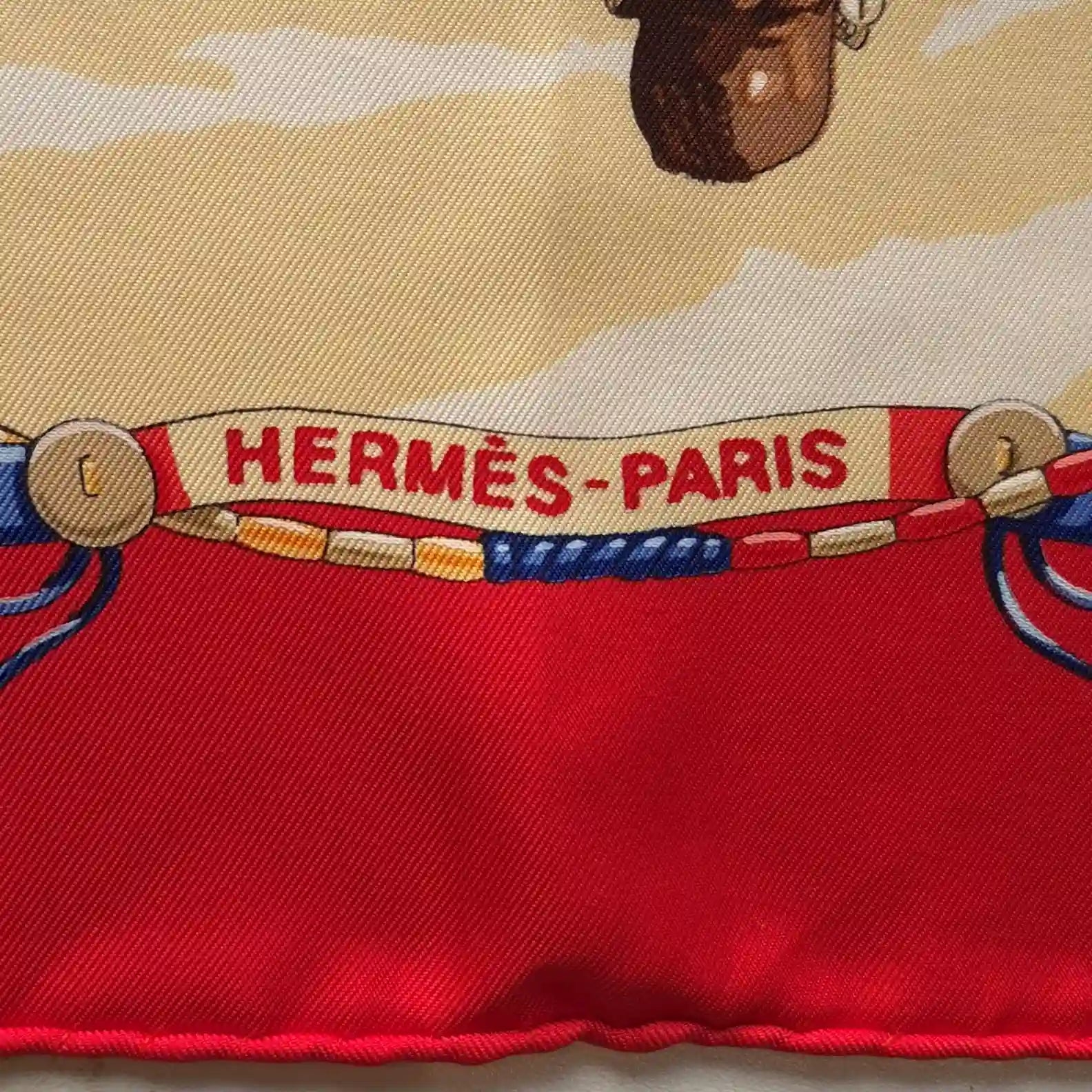Hermès scarf Perles du Kenya Dimitri Rybaltchenko red ivory silk 90cm details 2