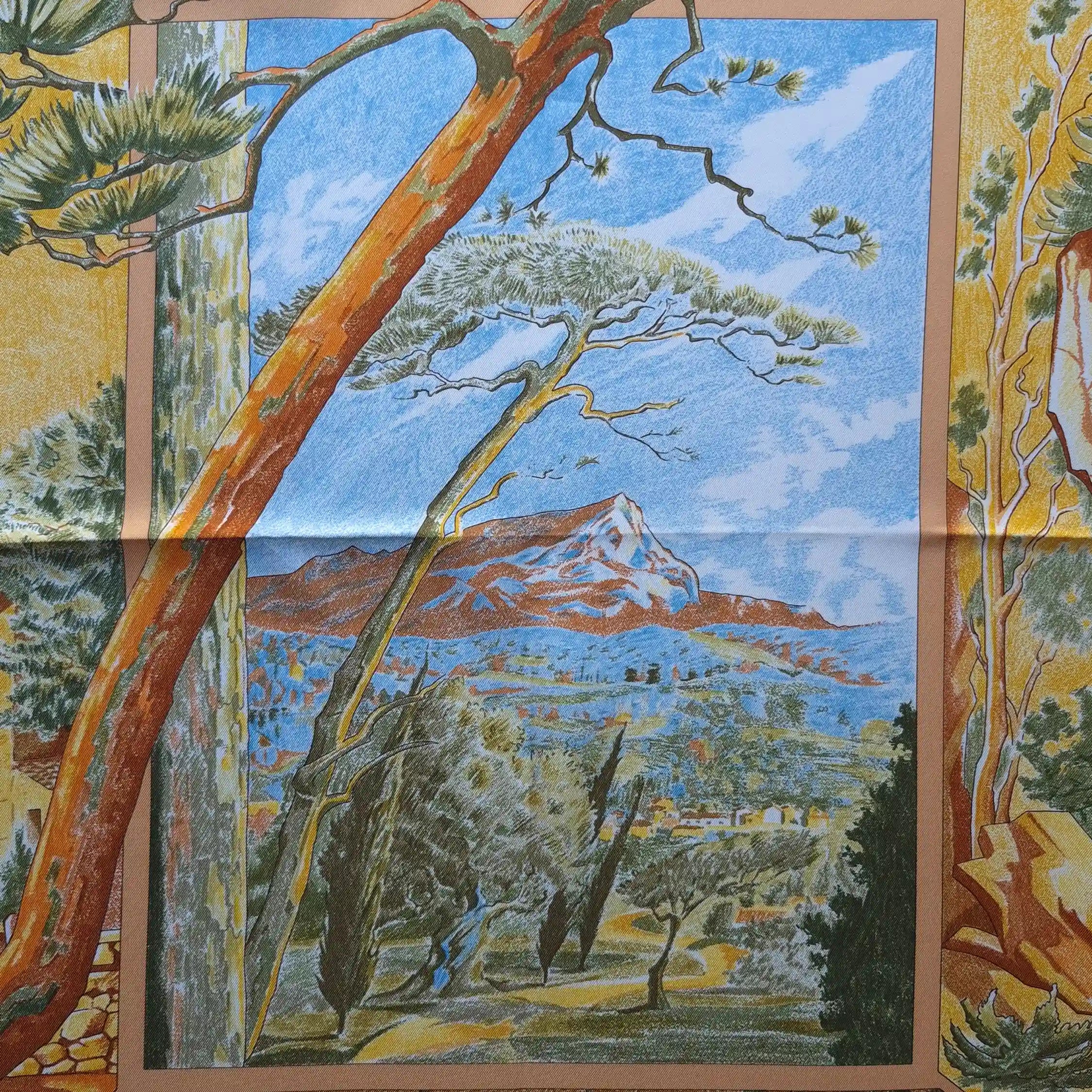hermes promenade pays cezanne laurence bourthoumieux orange silk scarf 2006 limited edition detail