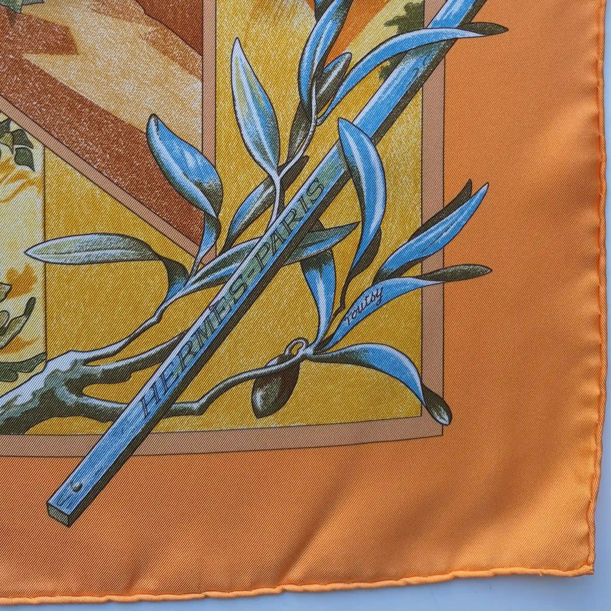 hermes promenade pays cezanne laurence bourthoumieux orange silk scarf 2006 limited edition detail