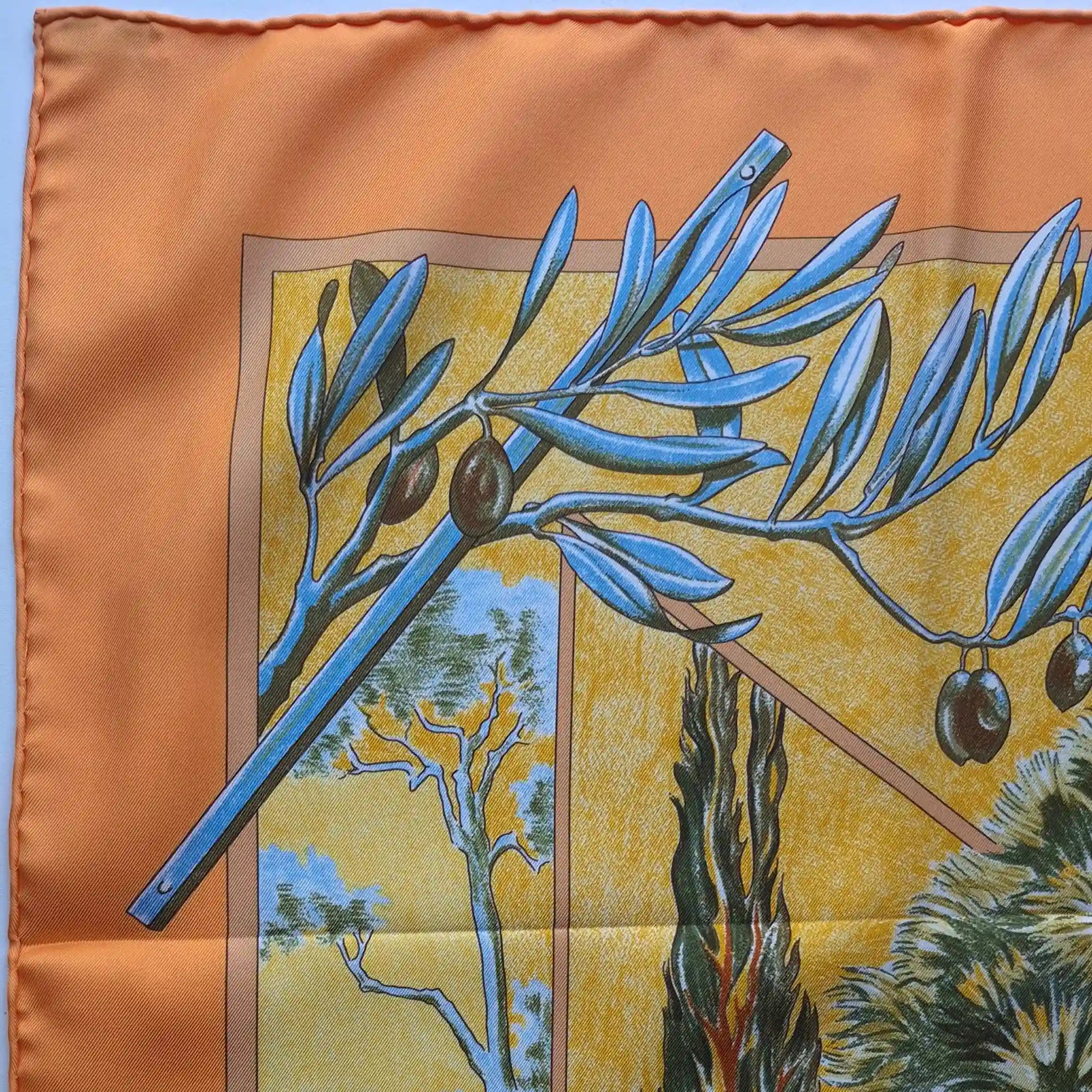 hermes promenade pays cezanne laurence bourthoumieux orange silk scarf 2006 limited edition detail