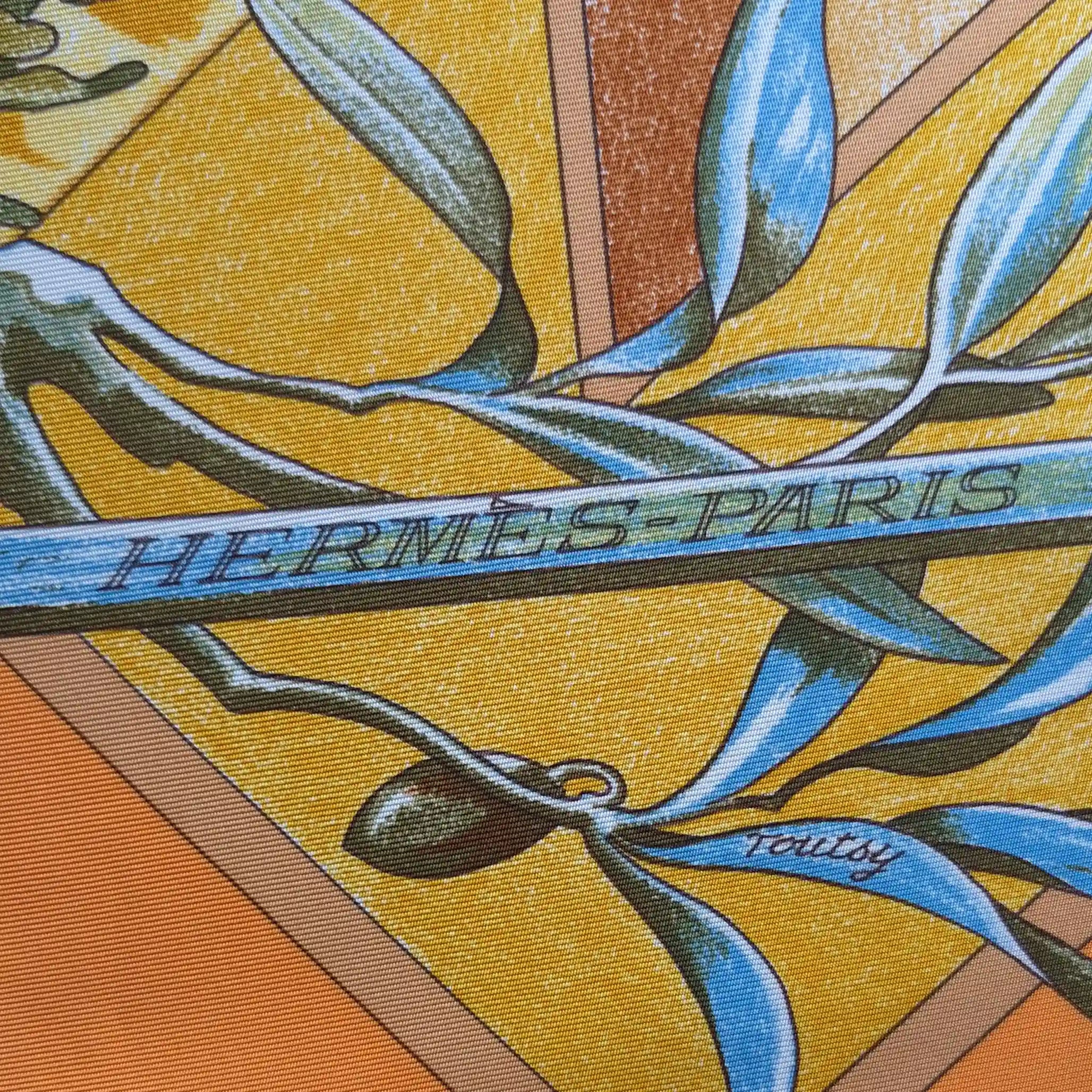 hermes promenade pays cezanne laurence bourthoumieux orange silk scarf 2006 limited edition detail