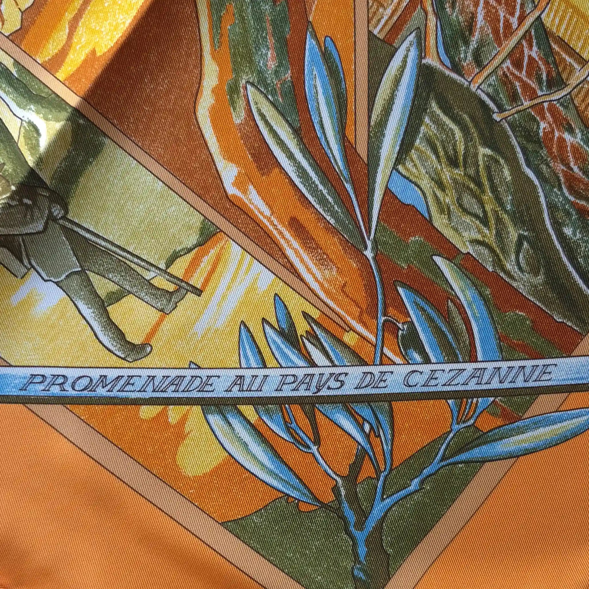 hermes promenade pays cezanne laurence bourthoumieux orange silk scarf 2006 limited edition detail