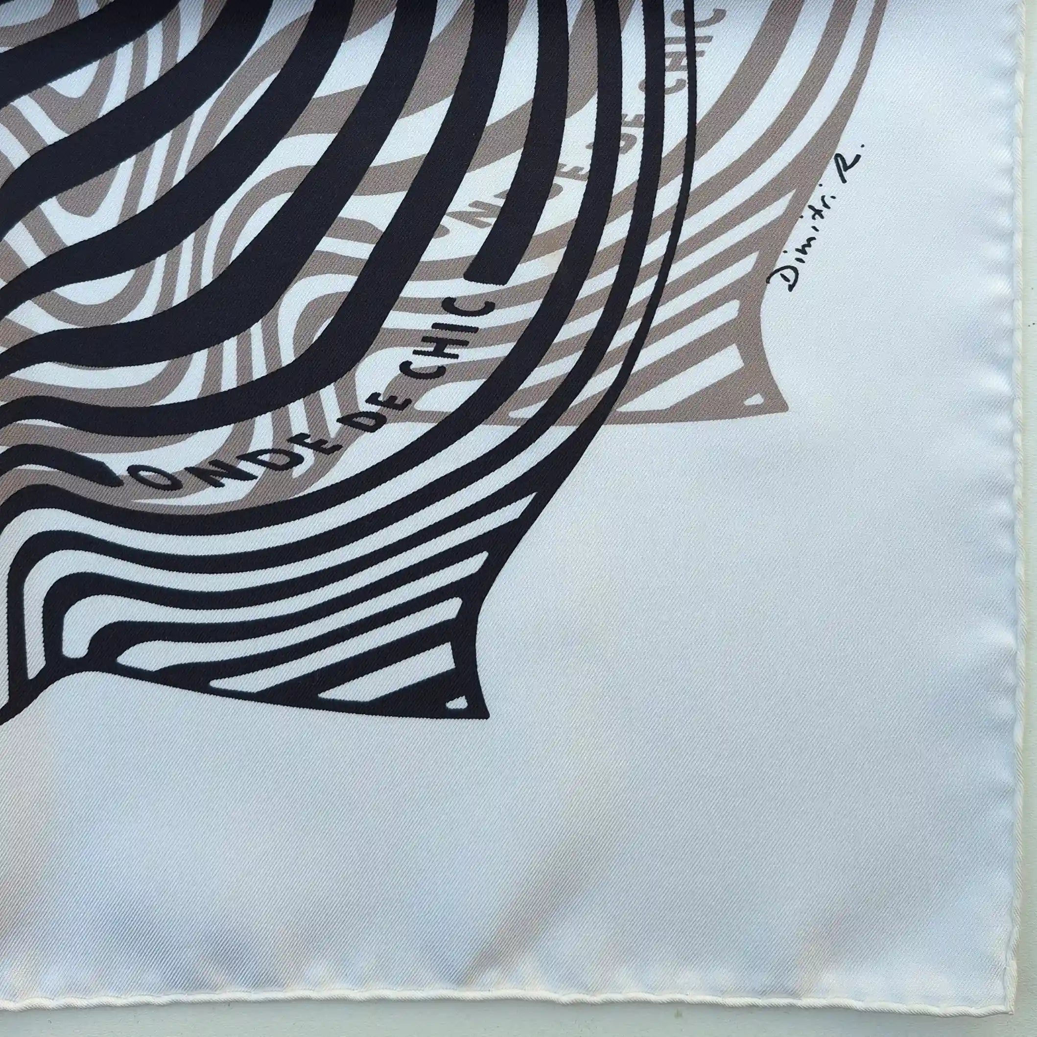 hermes ondes de chic rybaltchenko silk scarf black white op art waves abstract detail