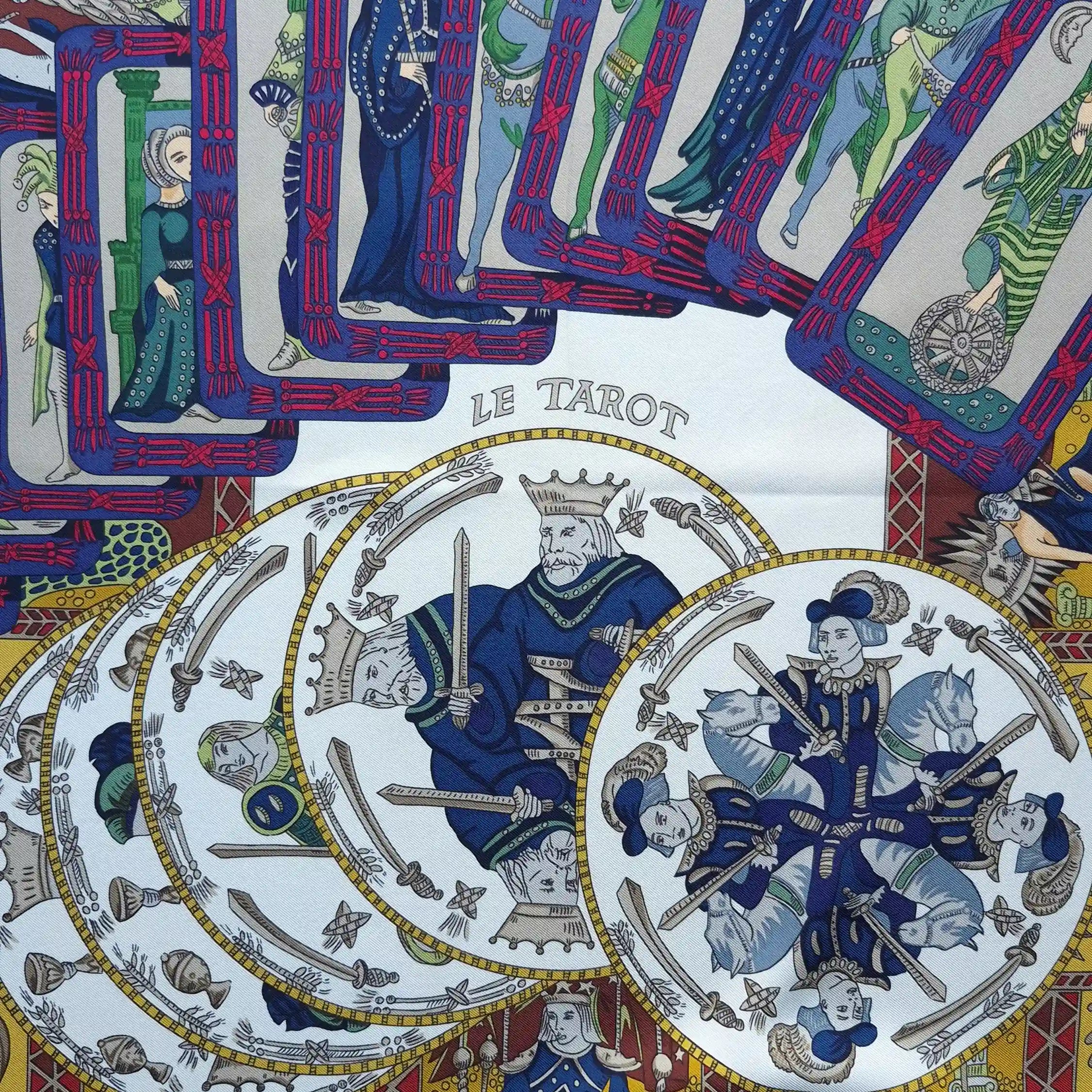 hermes le tarot annie faivre silk scarf red tarot cards esoteric detail