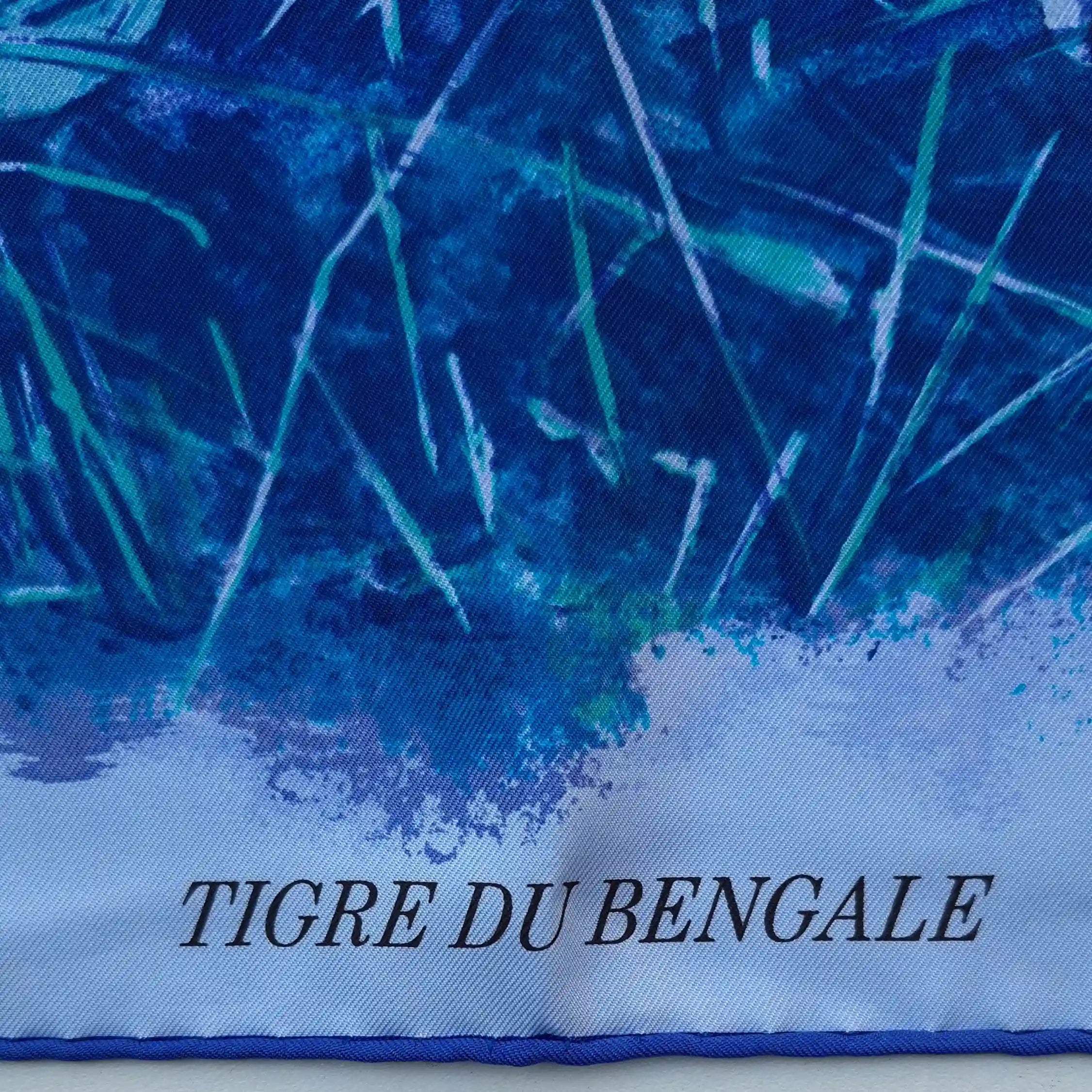 hermes tigre du bengale robert dallet silk scarf blue bengal tiger detail
