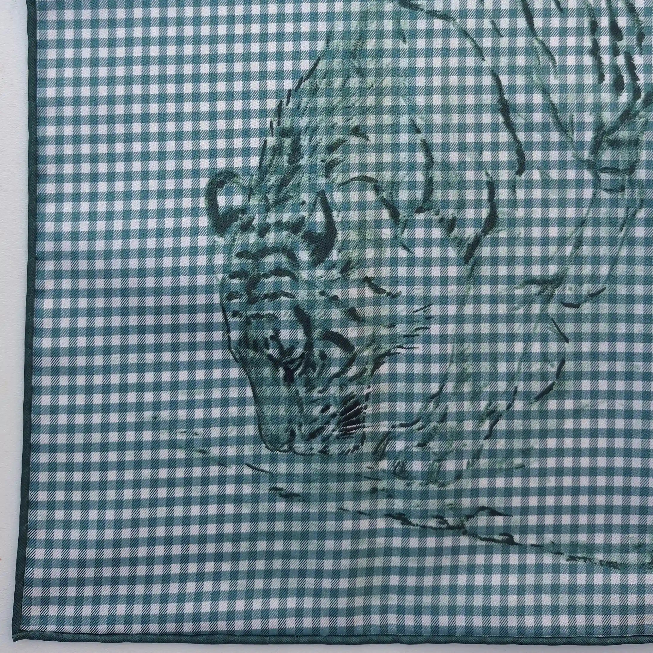 hermes dans l atelier de robert dallet silk scarf green white sketches big cats detail